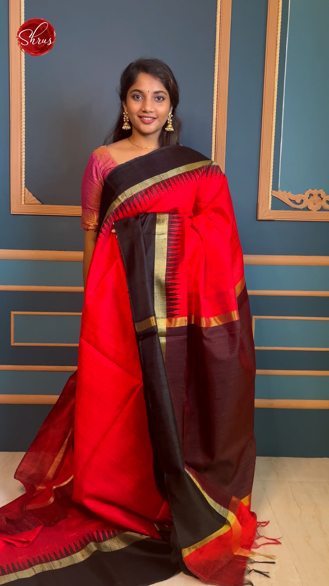 Red & Black - Raw Silk with plain body & Contrast Border - Shop on ShrusEternity.com