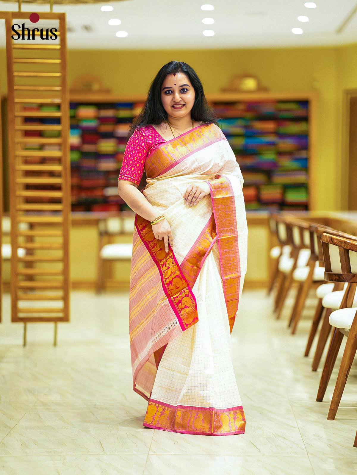 White & Pink - Sungudi Cotton Saree - Shop on Shrus.com