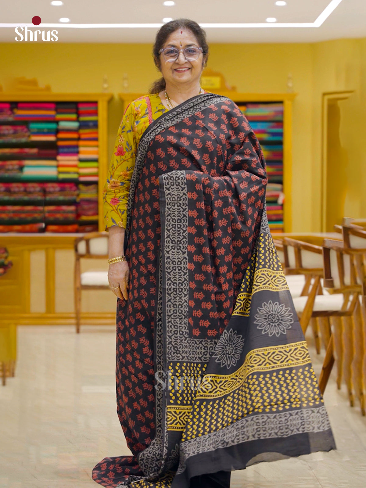 Black - Jaipur cotton Saree - EES19034