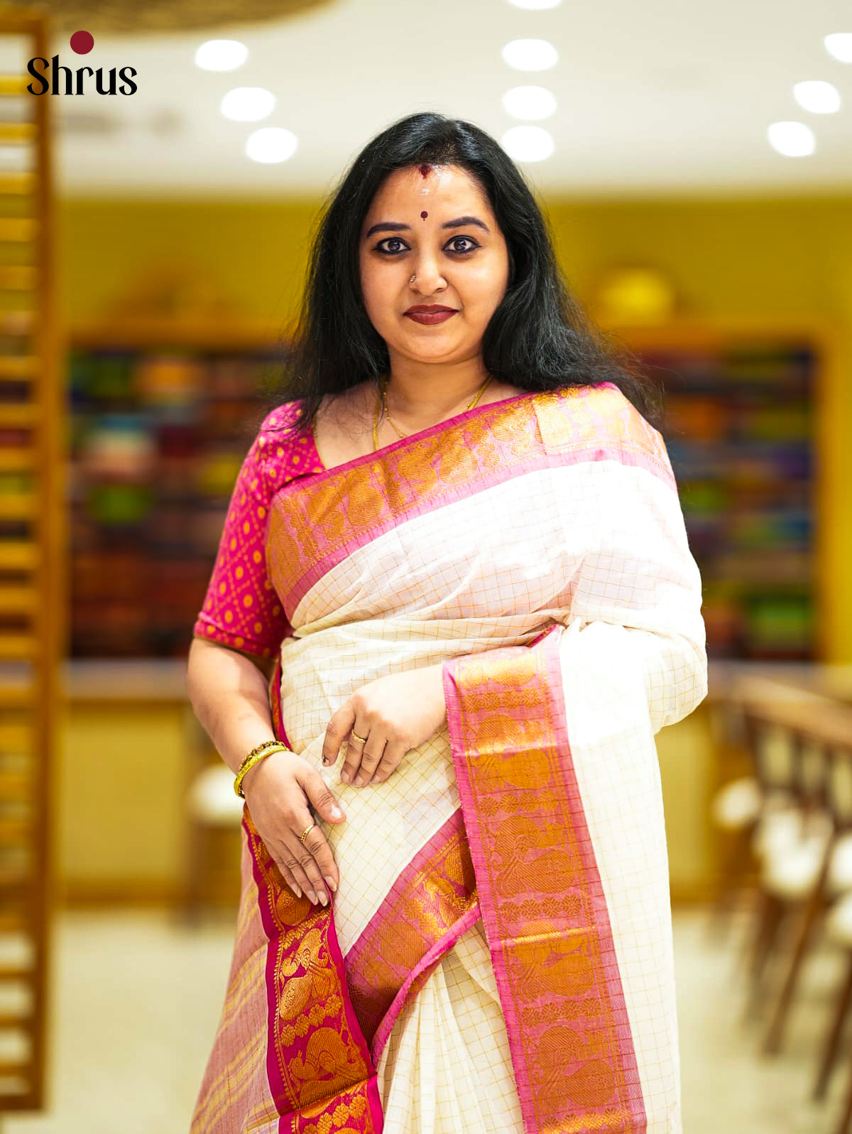 White & Pink - Sungudi Cotton Saree - Shop on Shrus.com