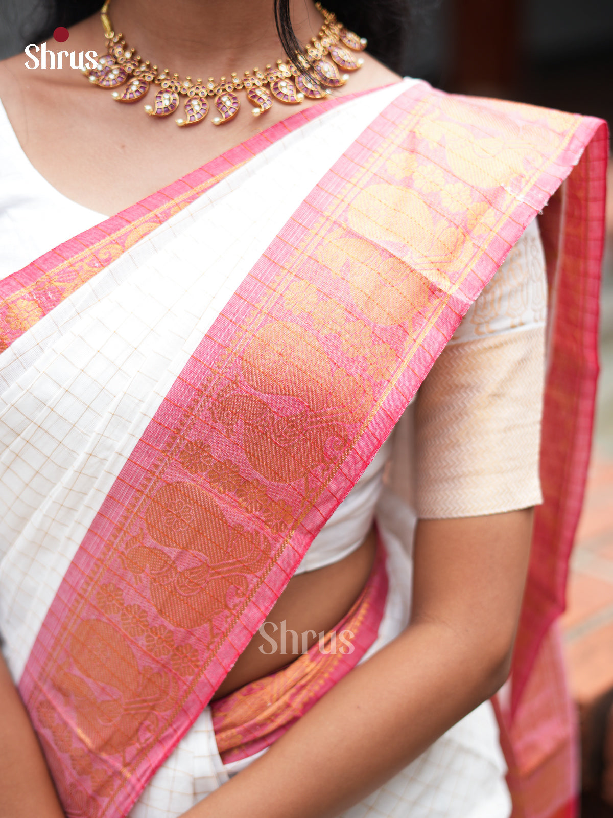 White - Sungudi Cotton Saree - Shop on Shrus.com