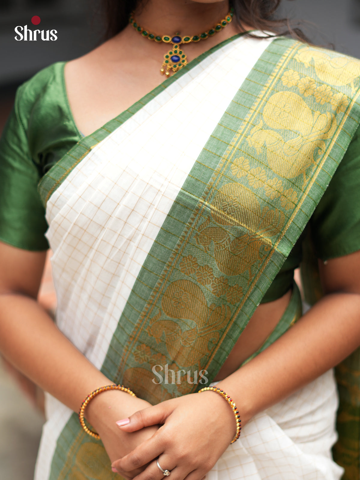 White & Green - Sungudi Cotton Saree - Shop on Shrus.com