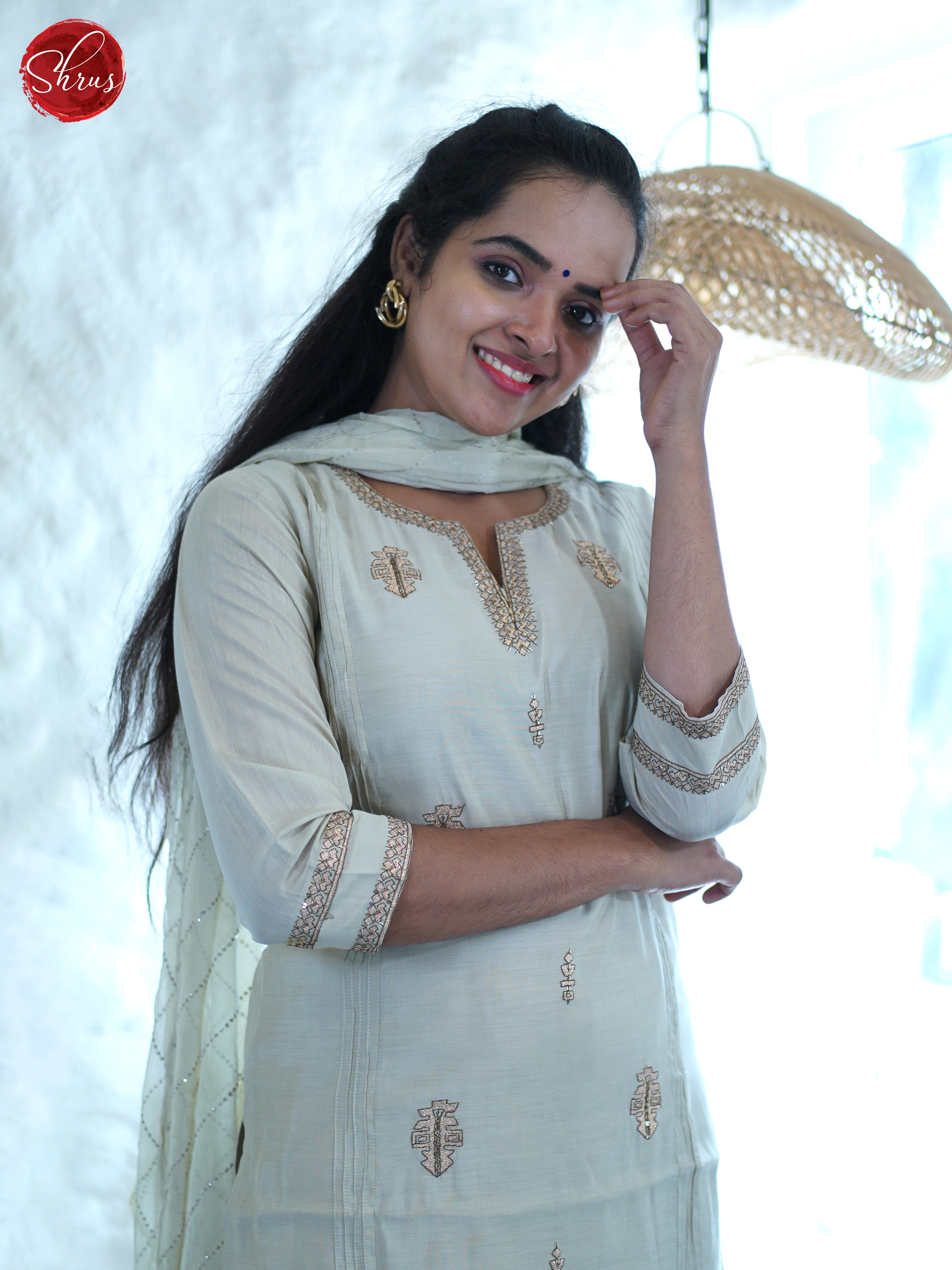 White - Embroidered Chanderi 3 Piece Readymade Salwar - Shop on ShrusEternity.com