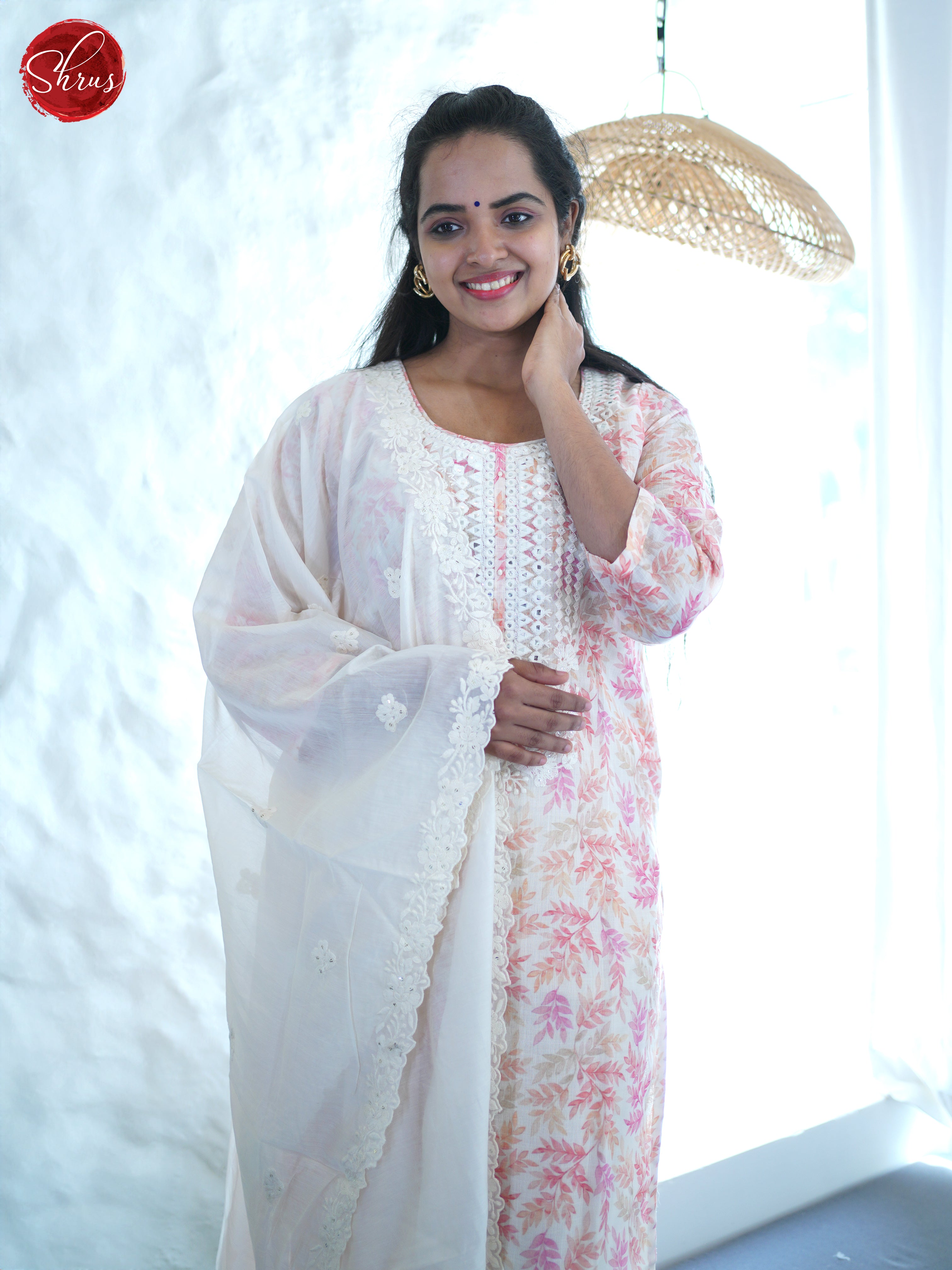 Cream & Pink- 3-pc embroidered Cotton Salwar Suit - Shop on ShrusEternity.com