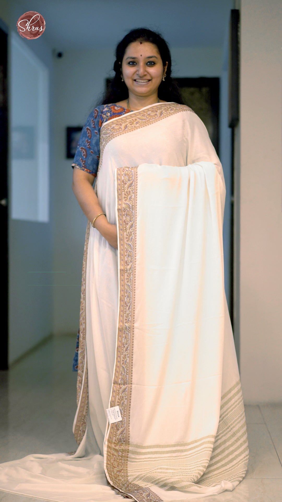 Cream(Single Tone) -Semi Georgette Saree - Shop on ShrusEternity.com