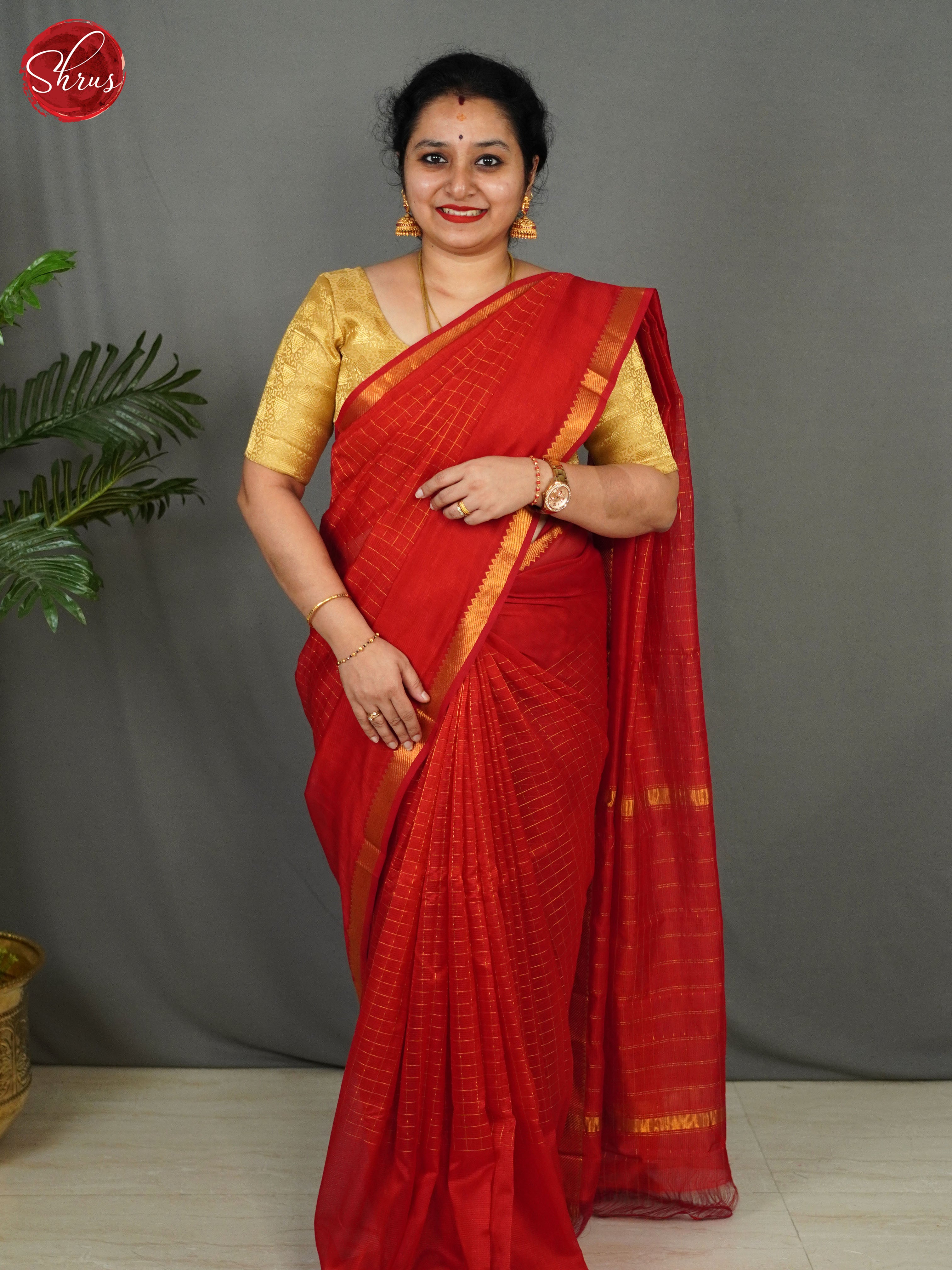 Red(single tone) - Mangalagiri silkcotton Saree - Shop on ShrusEternity.com