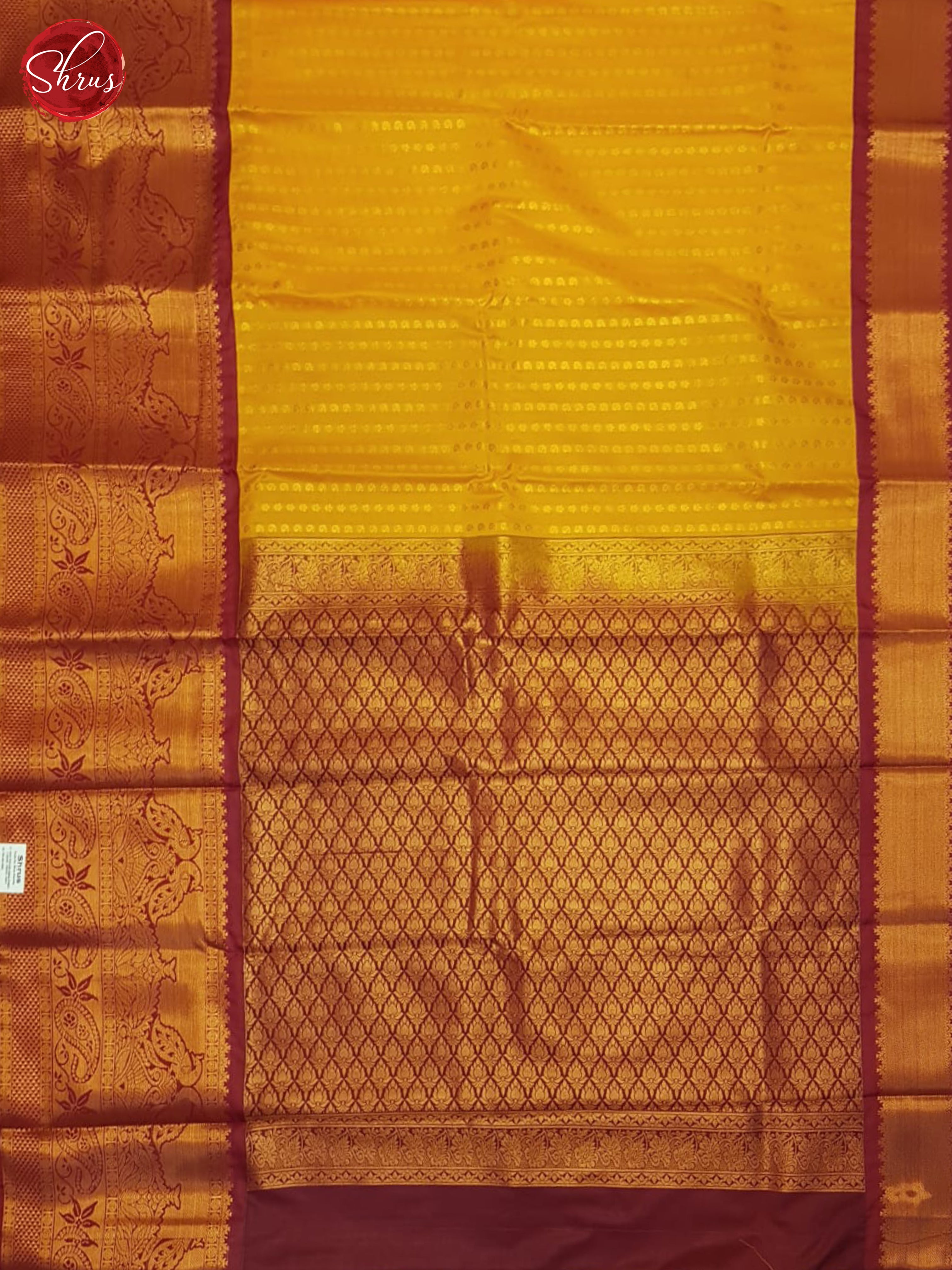 Light Sunset Orange & Maroon - Semi Kanchipuram saree with zari motifs & rich zari woven Border - Shop on ShrusEternity.com