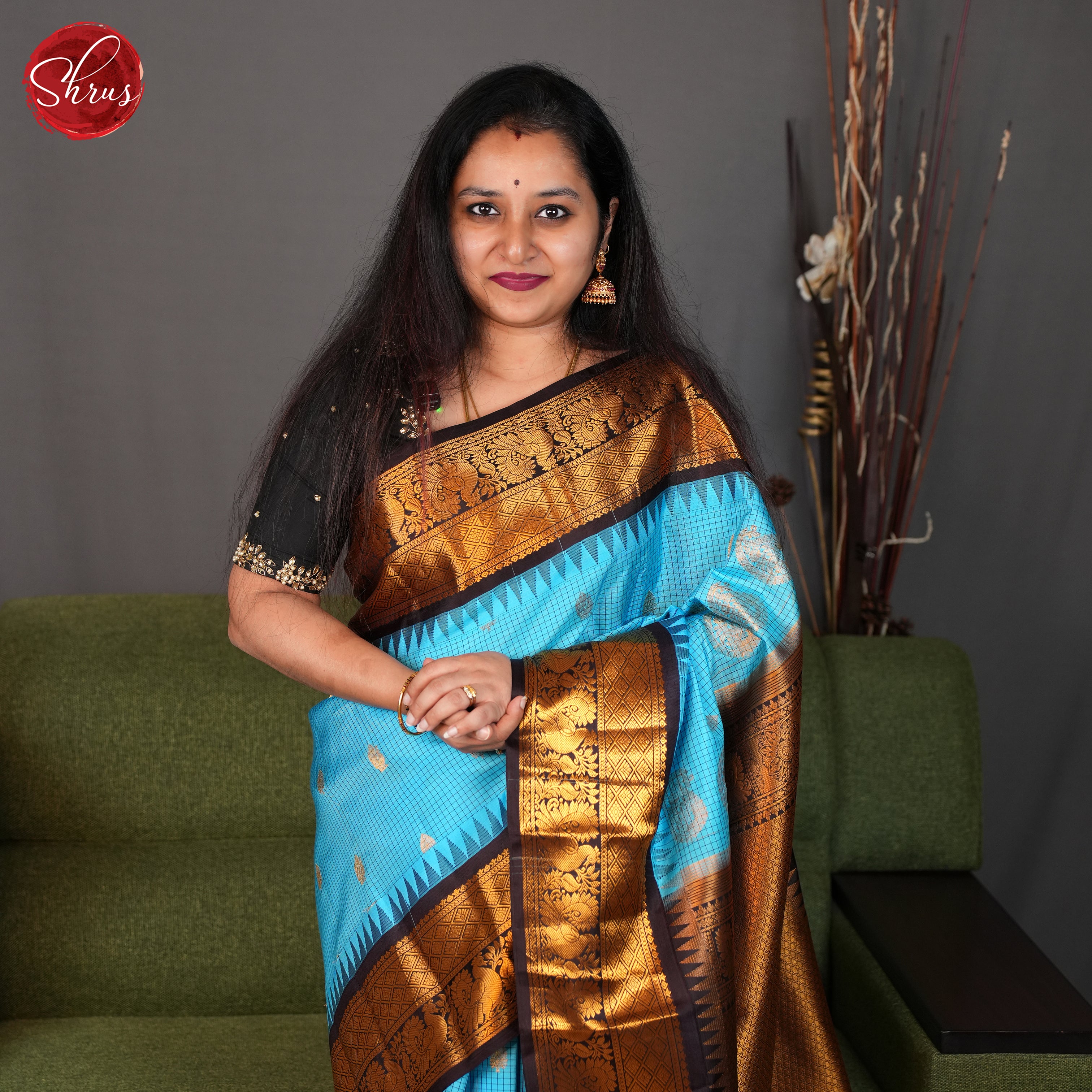 Blue and black - Gadwal silk Saree - Shop on ShrusEternity.com