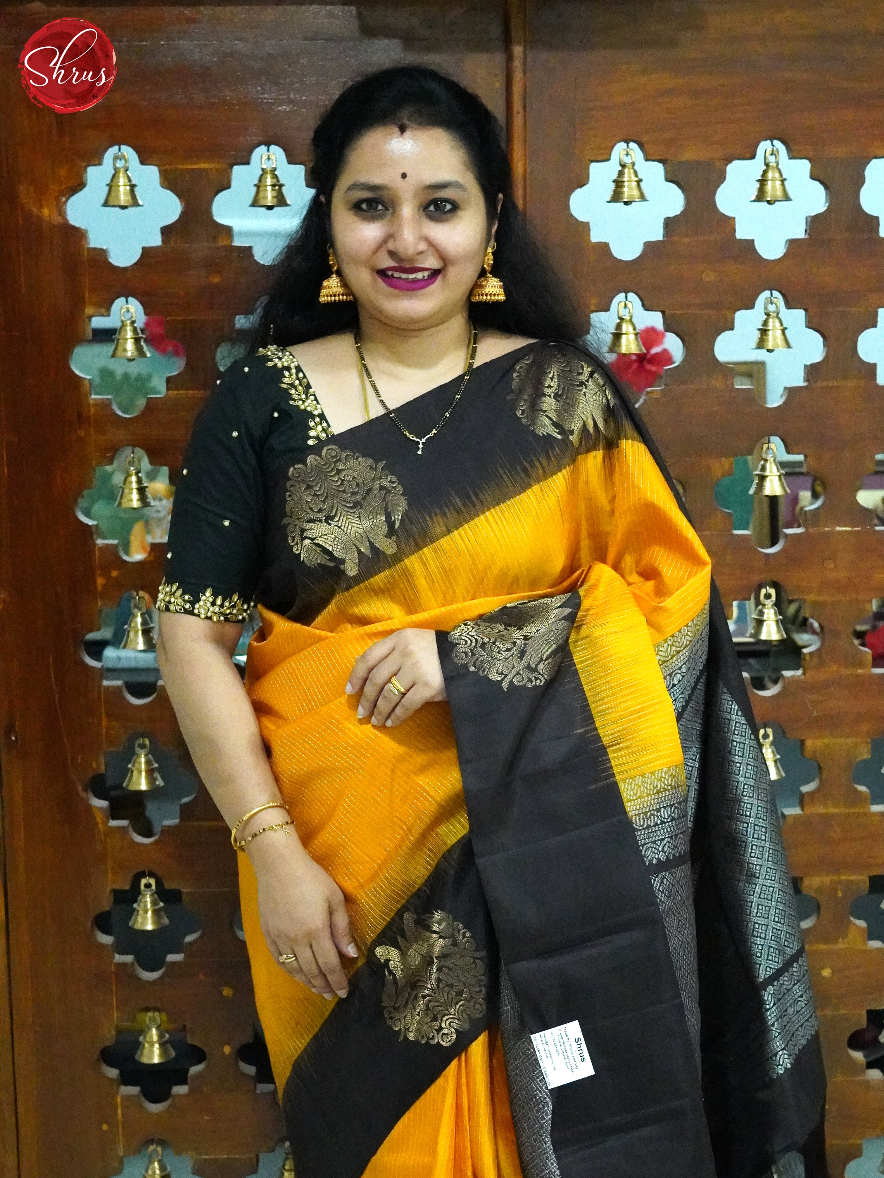 Mustard and Brown - Soft Silk Saree - Shop on ShrusEternity.com