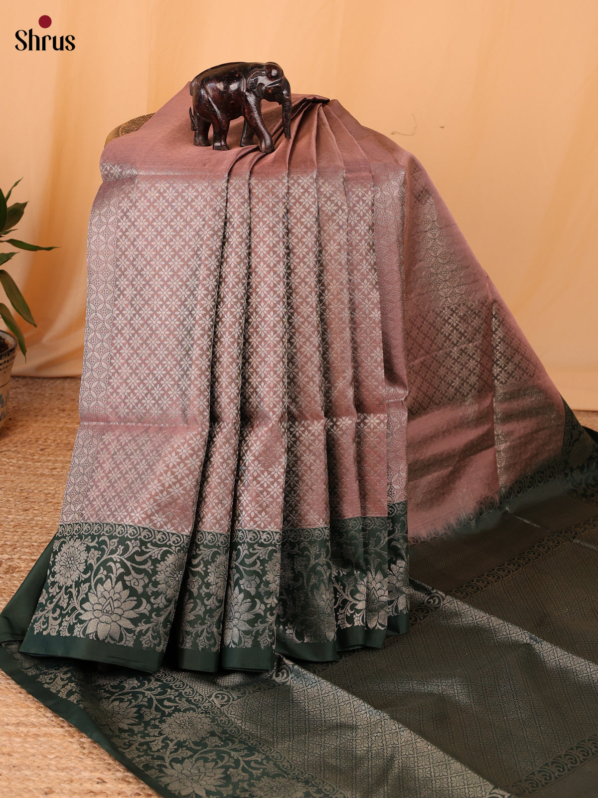 Dusty Brown & Green - Soft Silk Saree