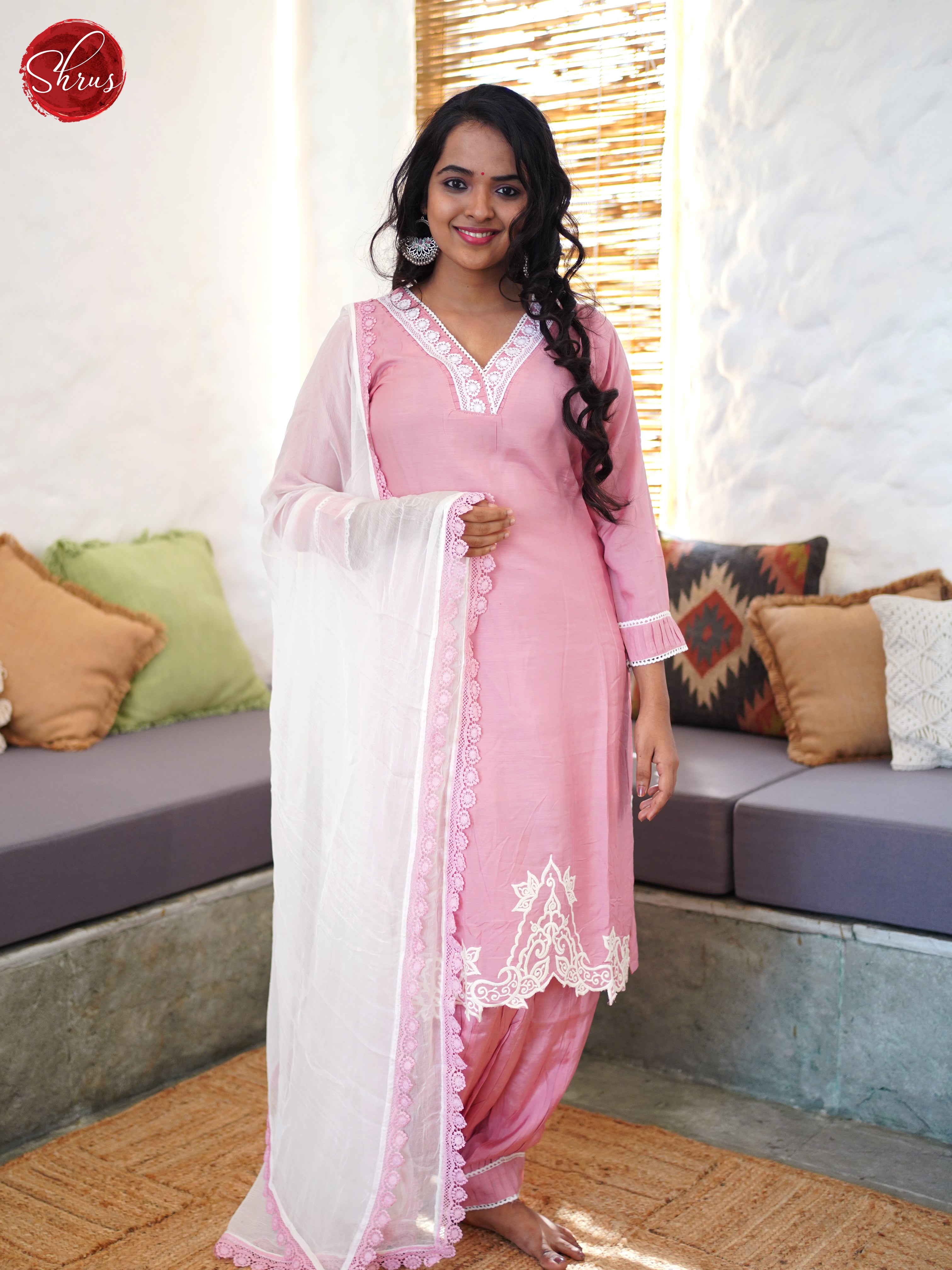 Pink  -Silk 3- piece Readymade Salwar - Shop on ShrusEternity.com