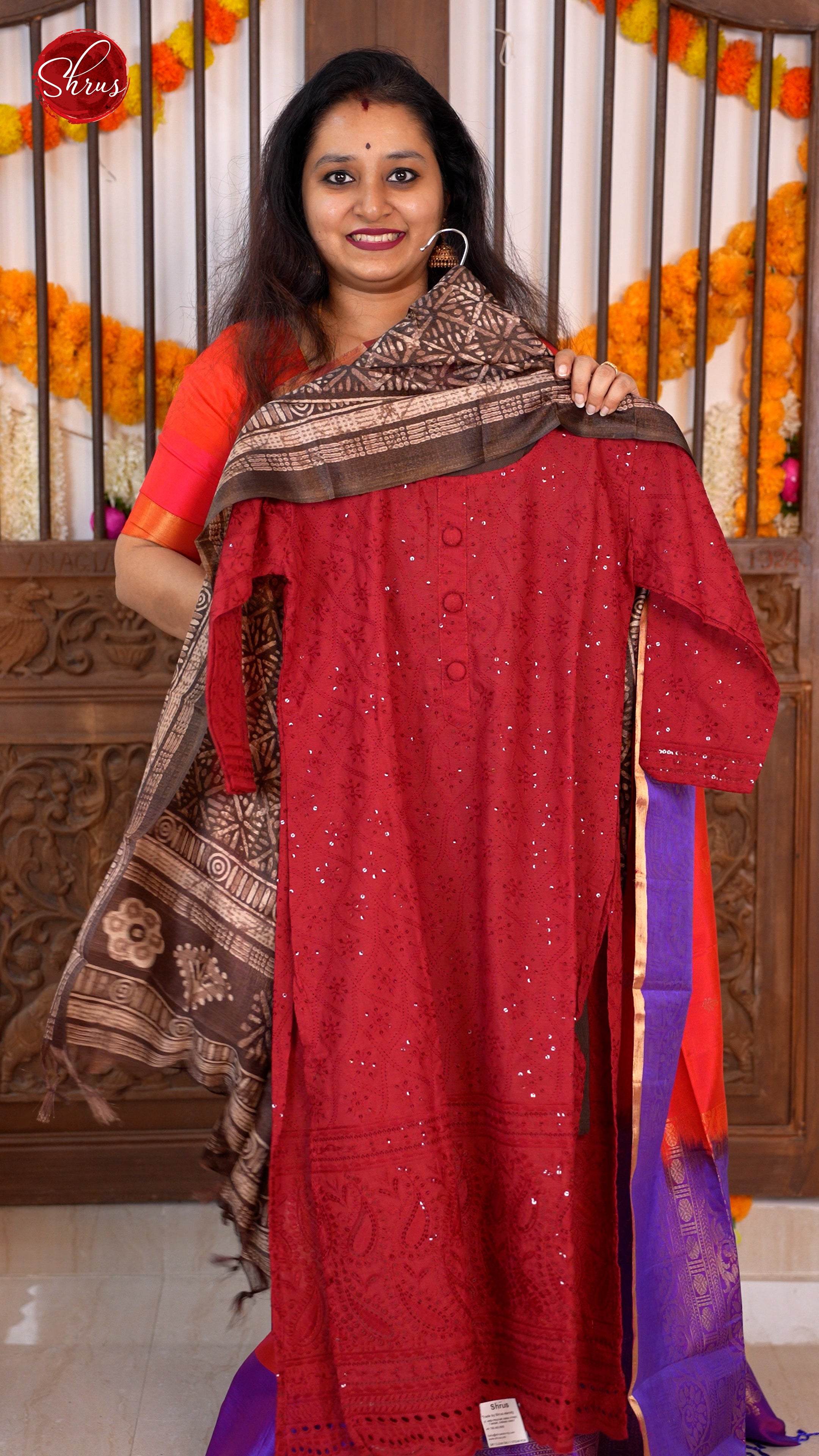 Red & brown - Hakoba Sequin work 3pc Readymade Salwar - Shop on ShrusEternity.com