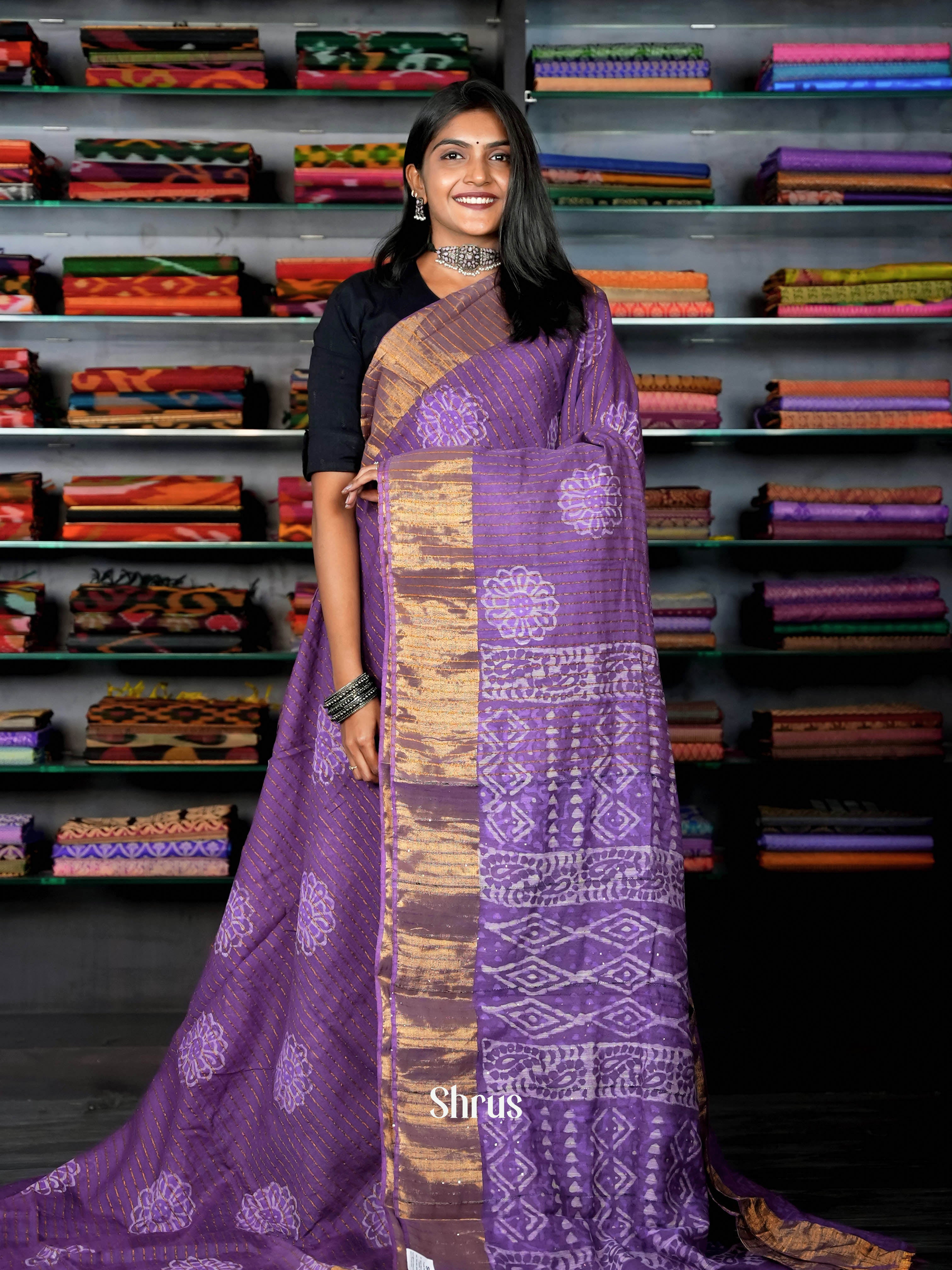 Purple - Semi Chanderi Saree