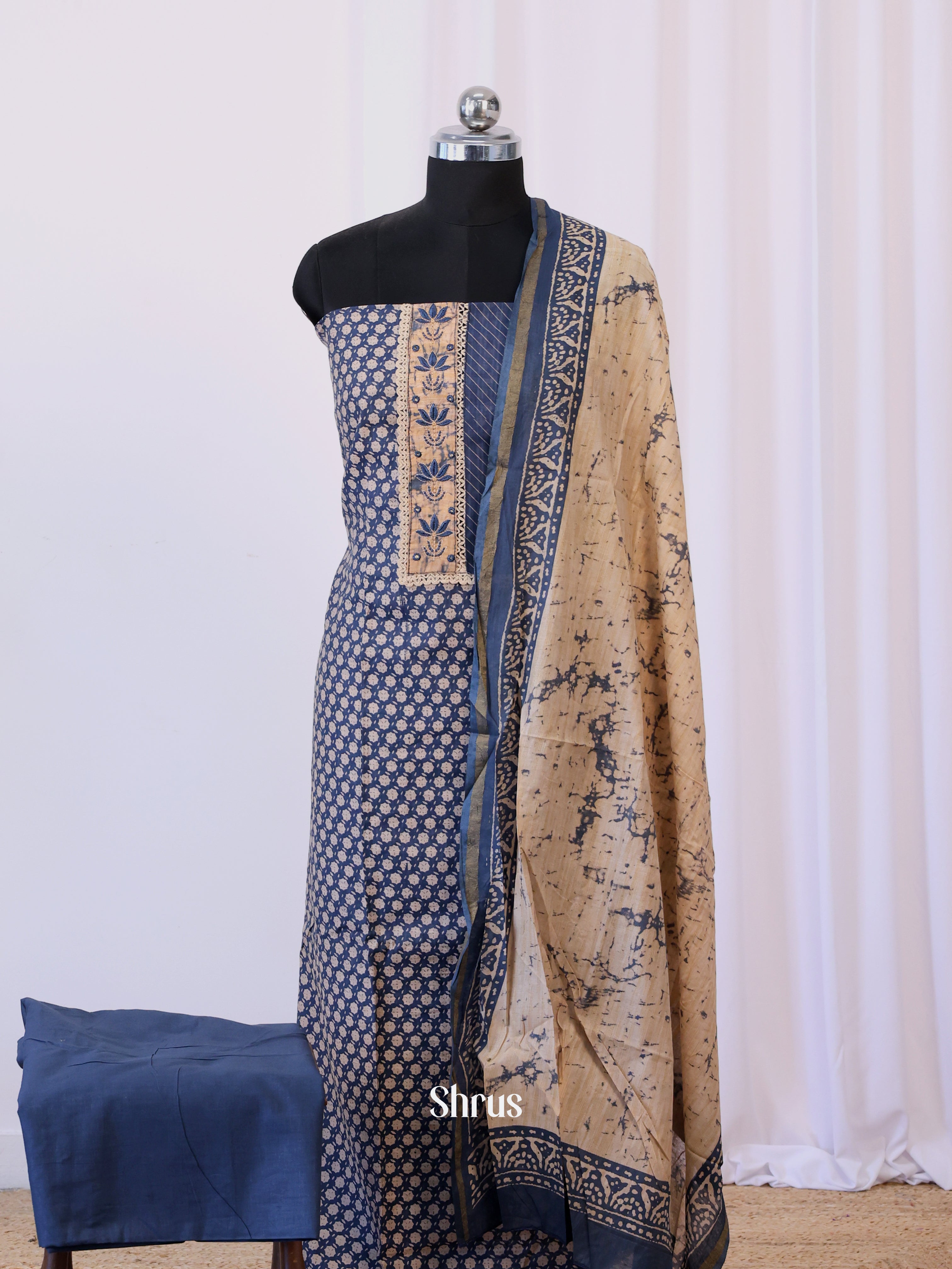 Blue & Beige - Cotton salwar