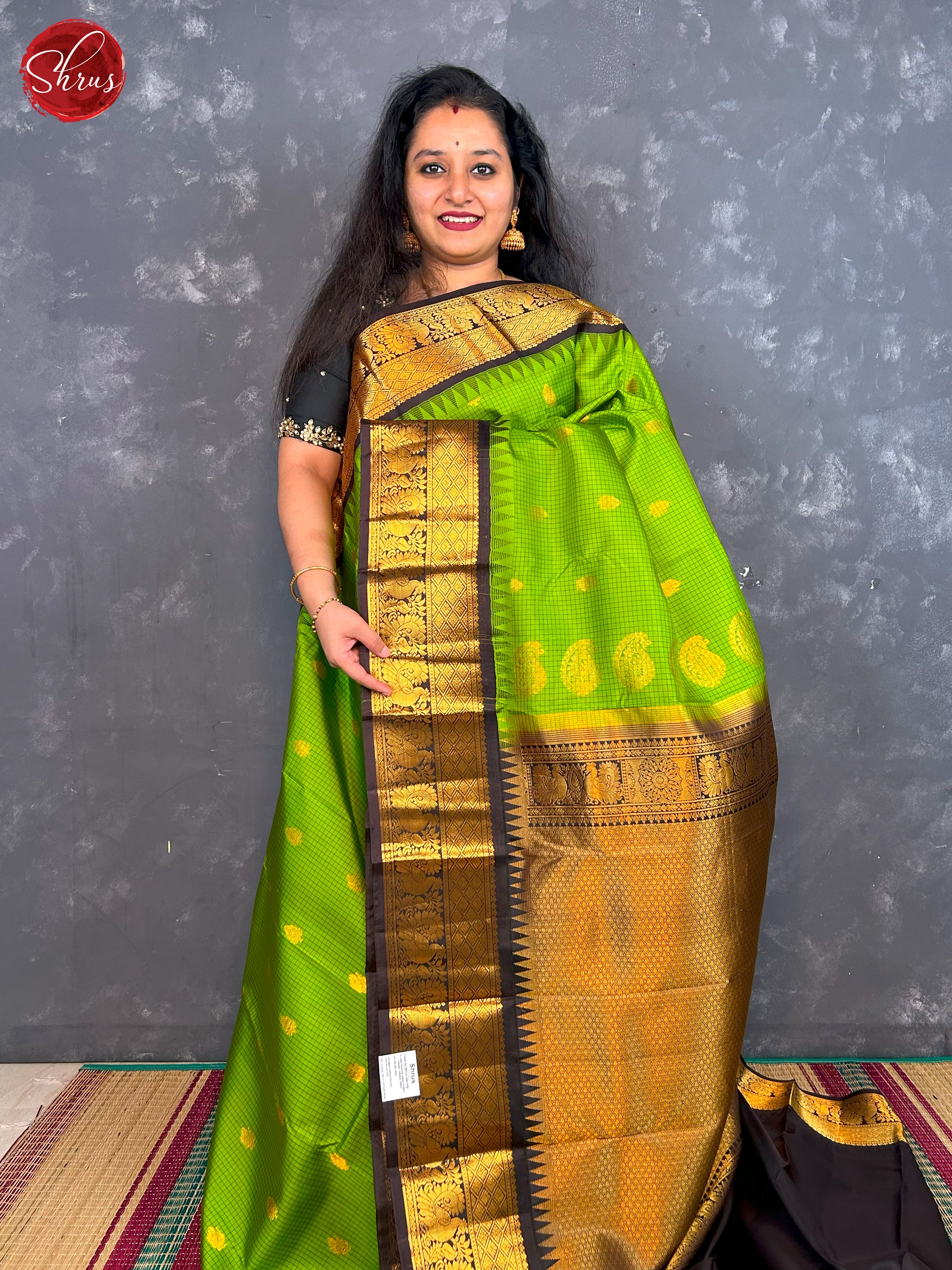 Green And Brown-Gadwal Silk Saree - Shop on ShrusEternity.com