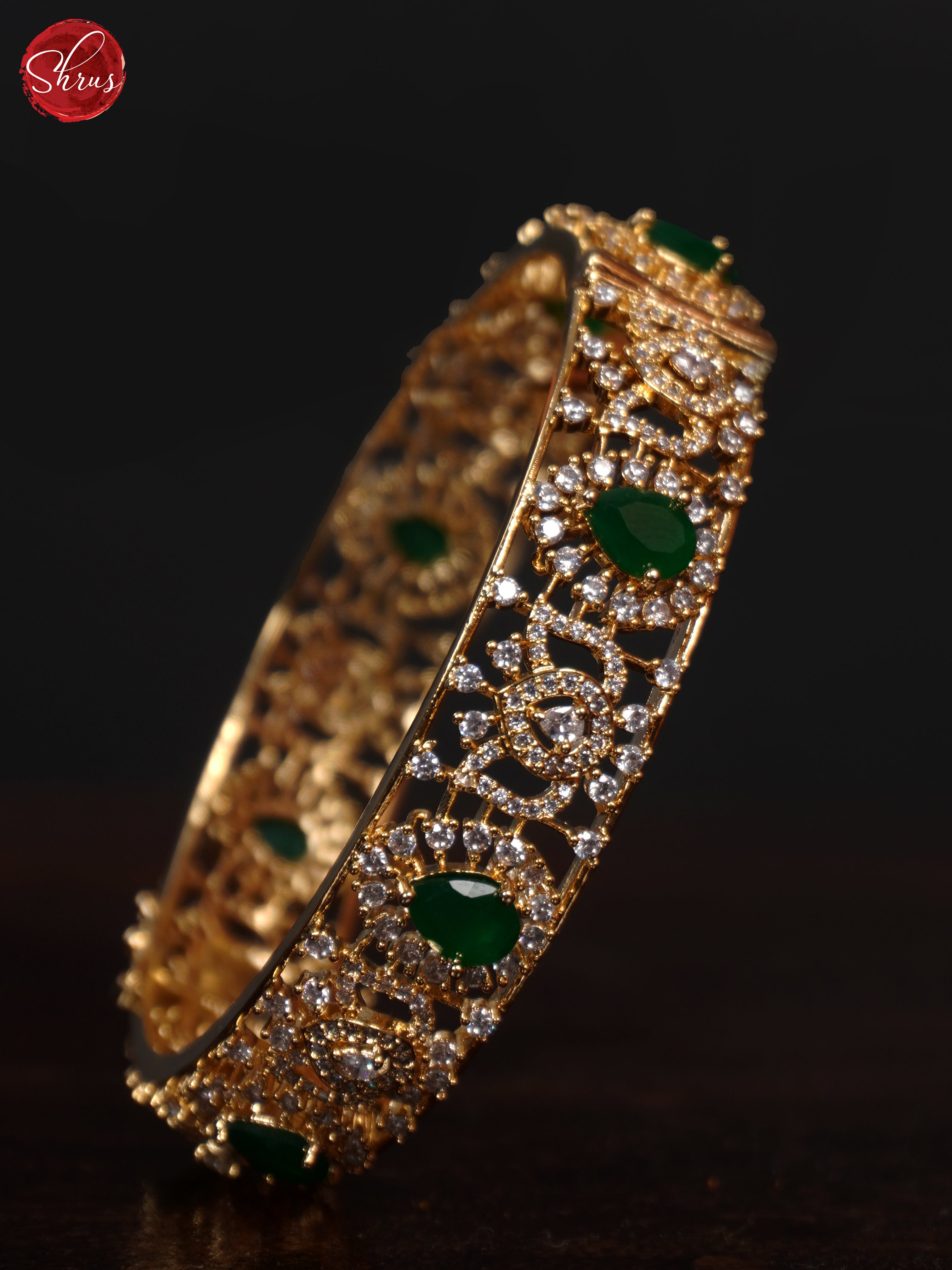 3G21037 - White Stones with Green Emerald Bangle - 2.6 - Shop on ShrusEternity.com