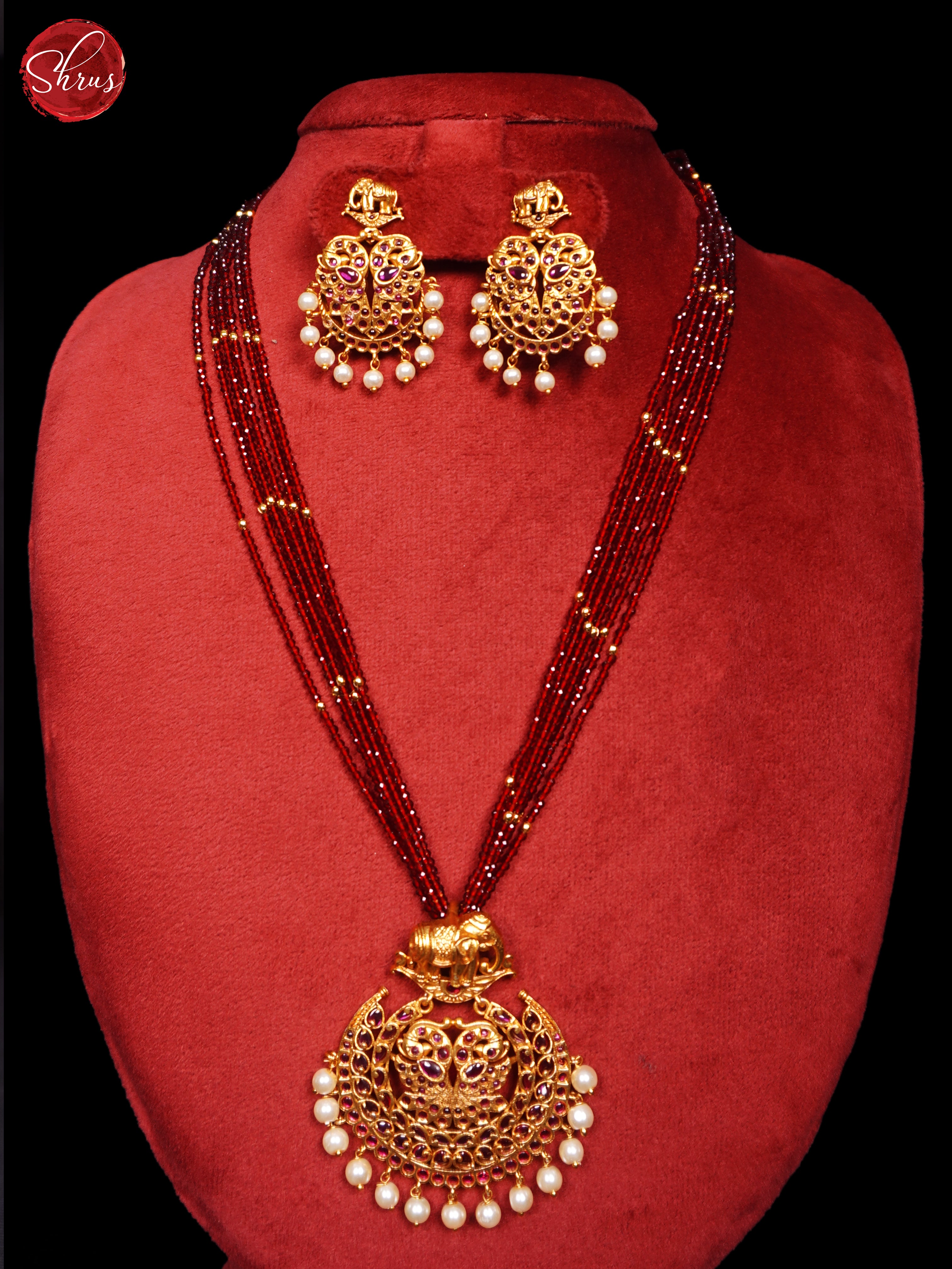 Crystal Beads with gold plated Pendant - NECK PIECE & EARRINGS - Shop on ShrusEternity.com