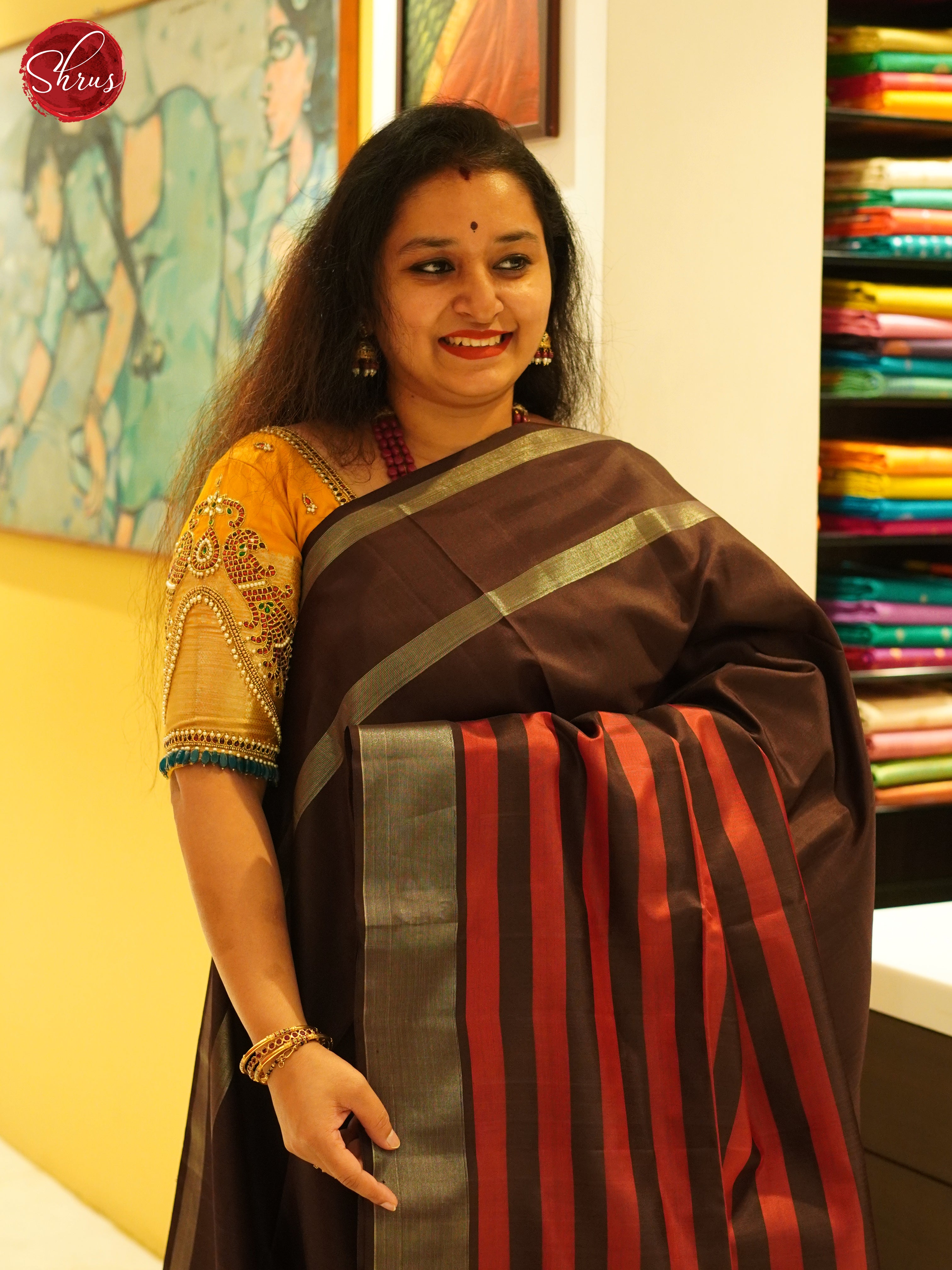 Brown And Red-Soft silk saree - Shop on ShrusEternity.com