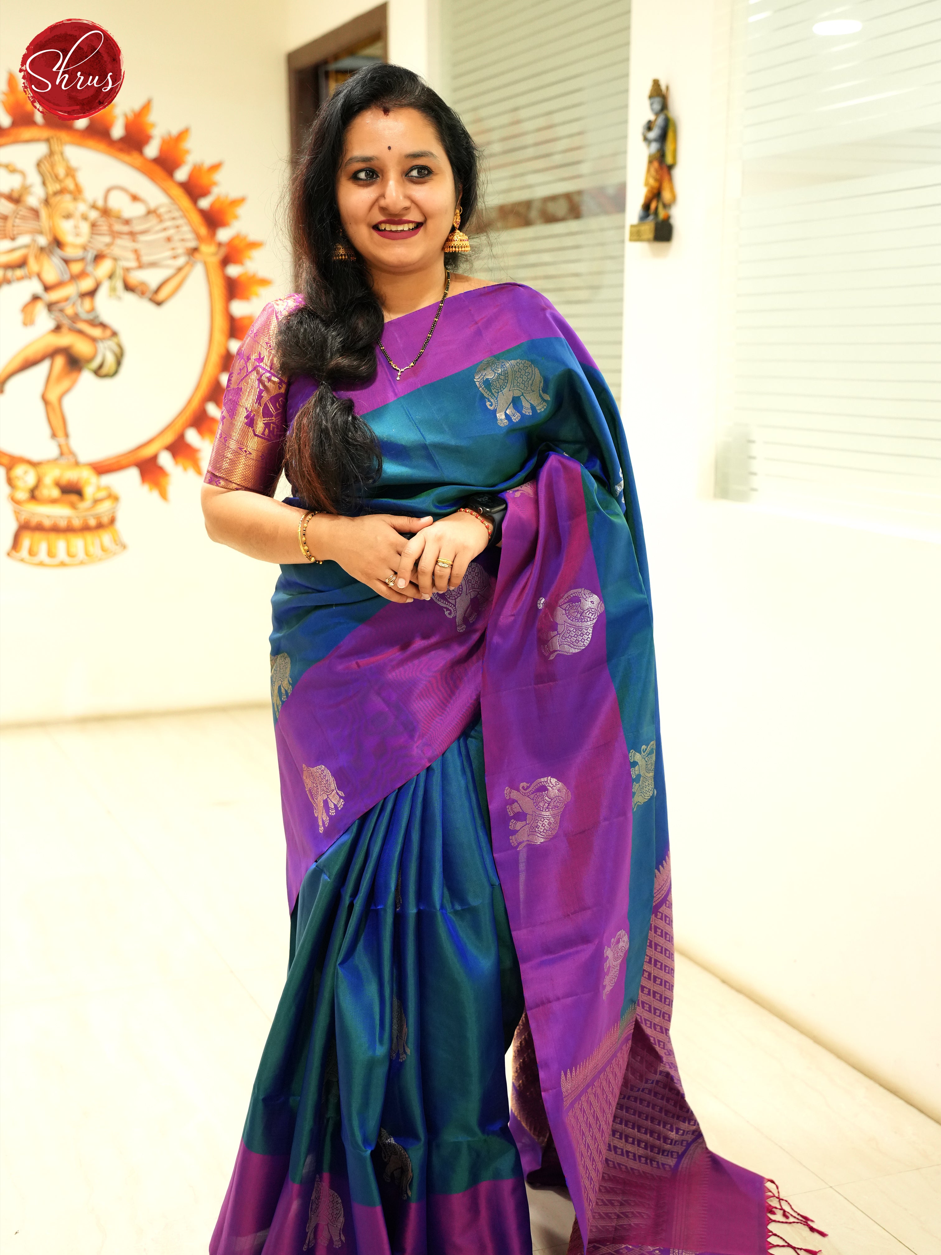 Blue and Purple - Soft Silk Saree - Shop on ShrusEternity.com