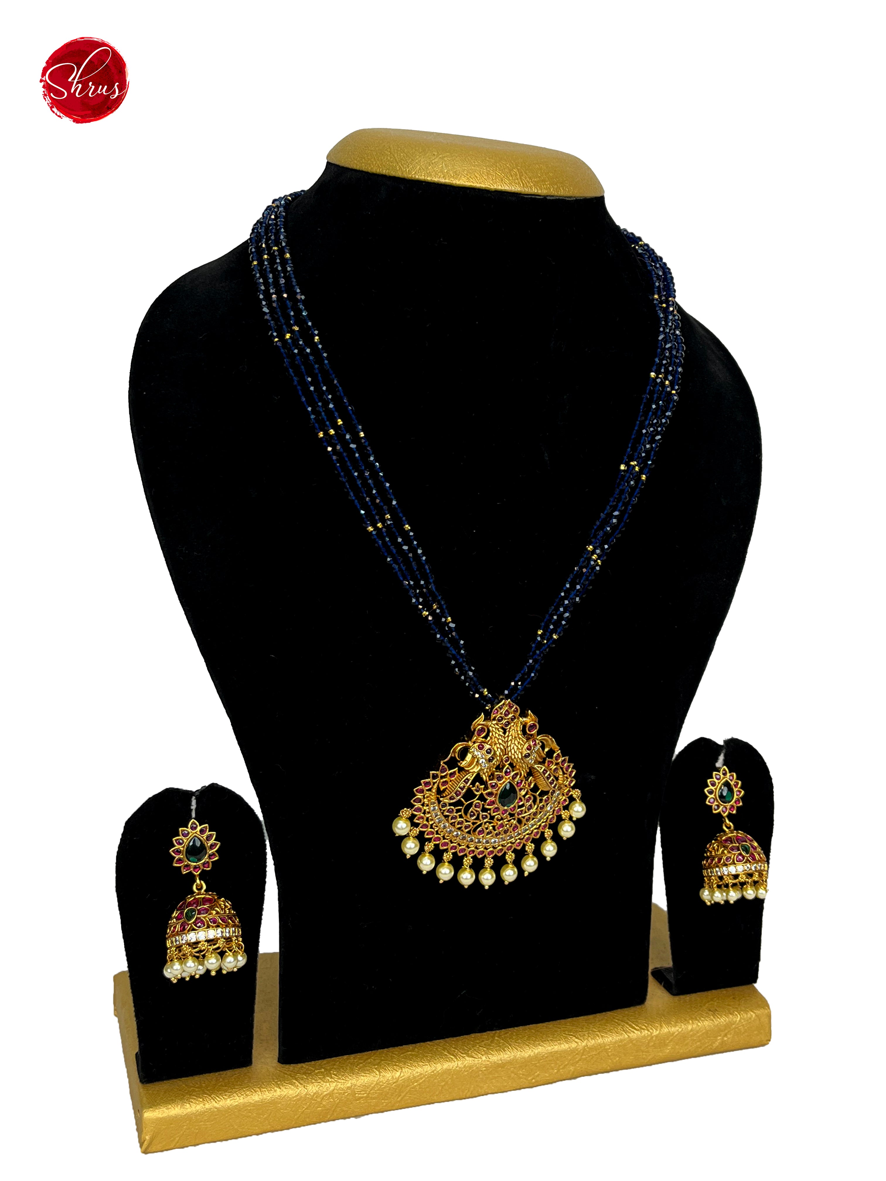 Gold plated Peacock Pendant with Jhumkas - NECK PIECE & EARRINGS - Shop on ShrusEternity.com
