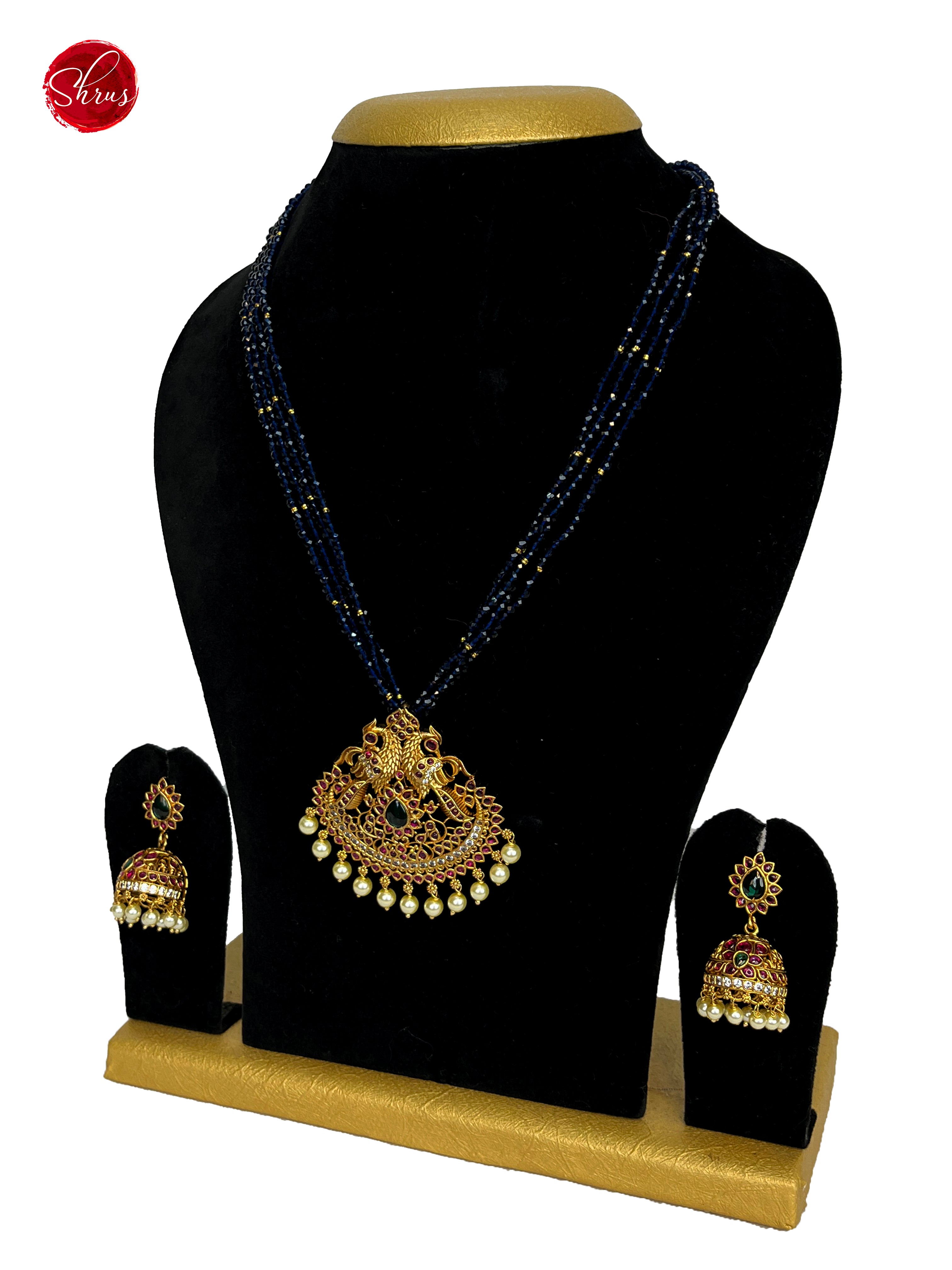 Gold plated Peacock Pendant with Jhumkas - NECK PIECE & EARRINGS - Shop on ShrusEternity.com