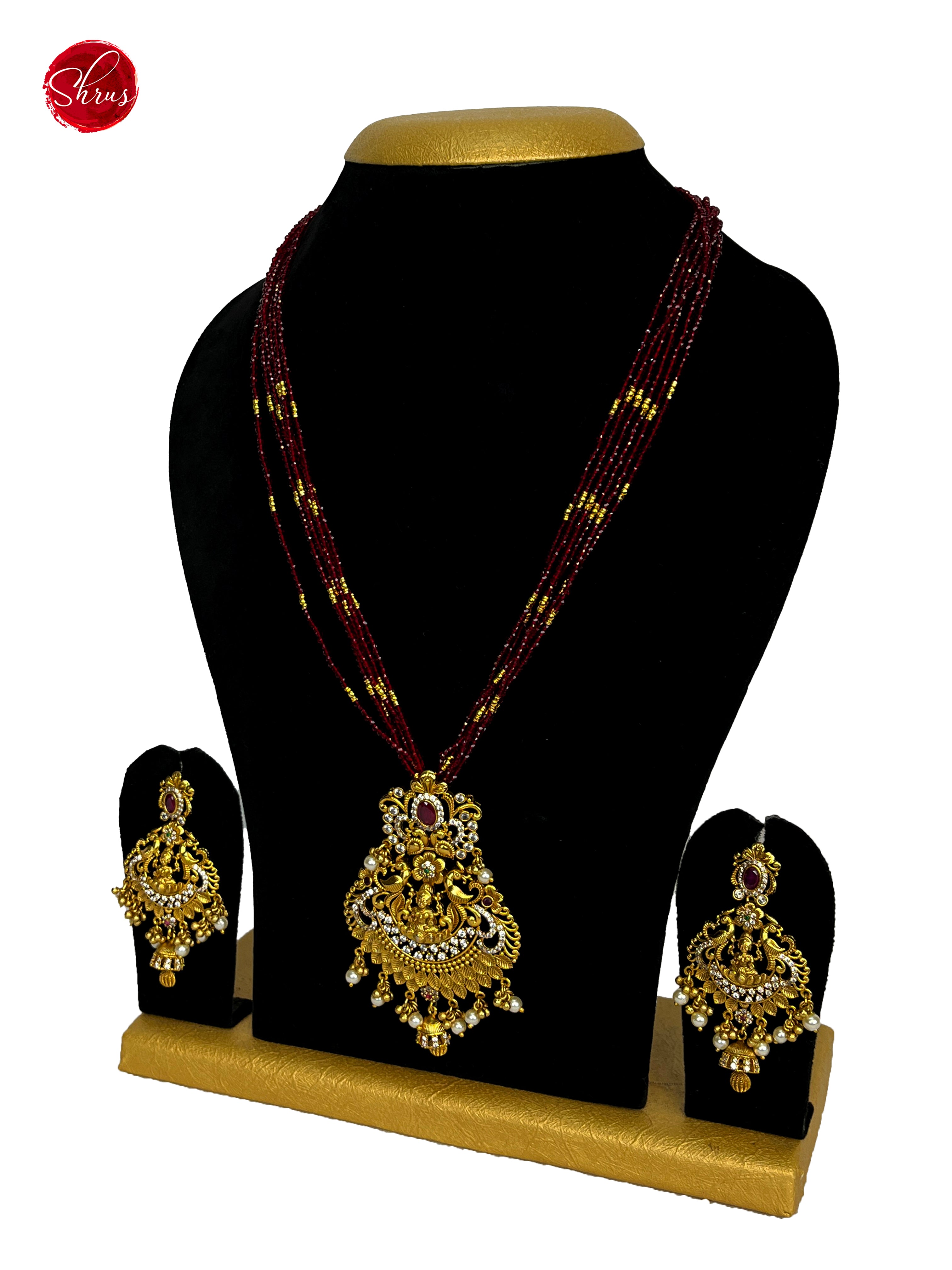 Lakshmi zircon stone Pendant  with crystal Mala - NECK PIECE & EARRINGS - Shop on ShrusEternity.com