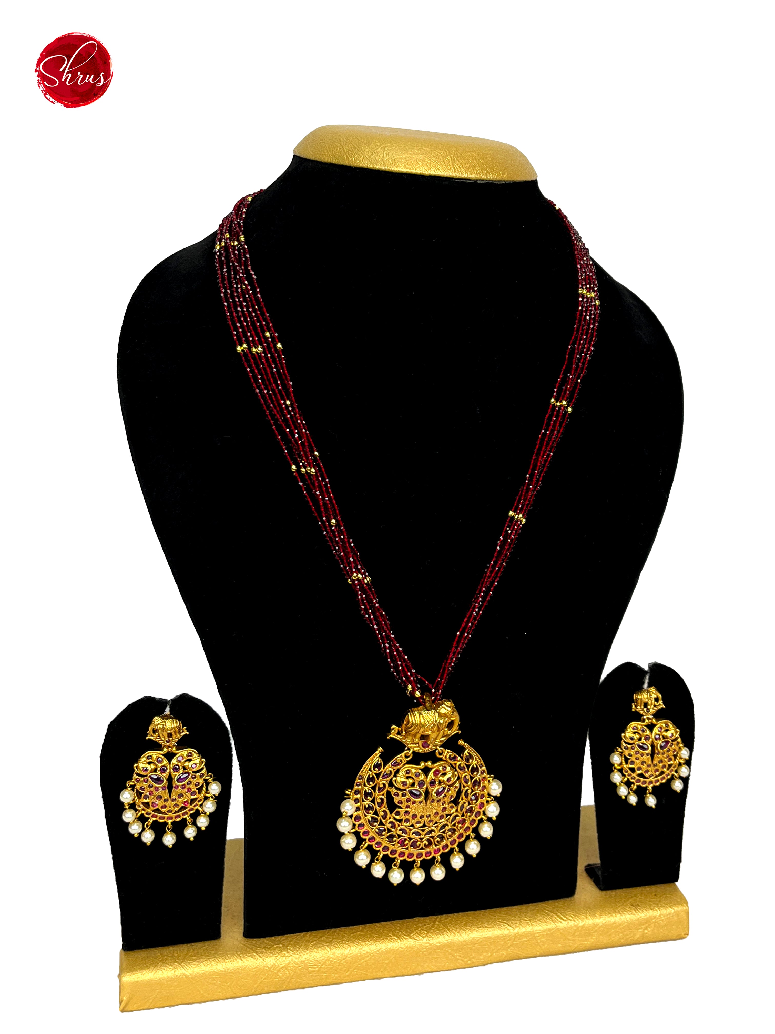 Crystal Beads with gold plated Pendant - NECK PIECE & EARRINGS - Shop on ShrusEternity.com