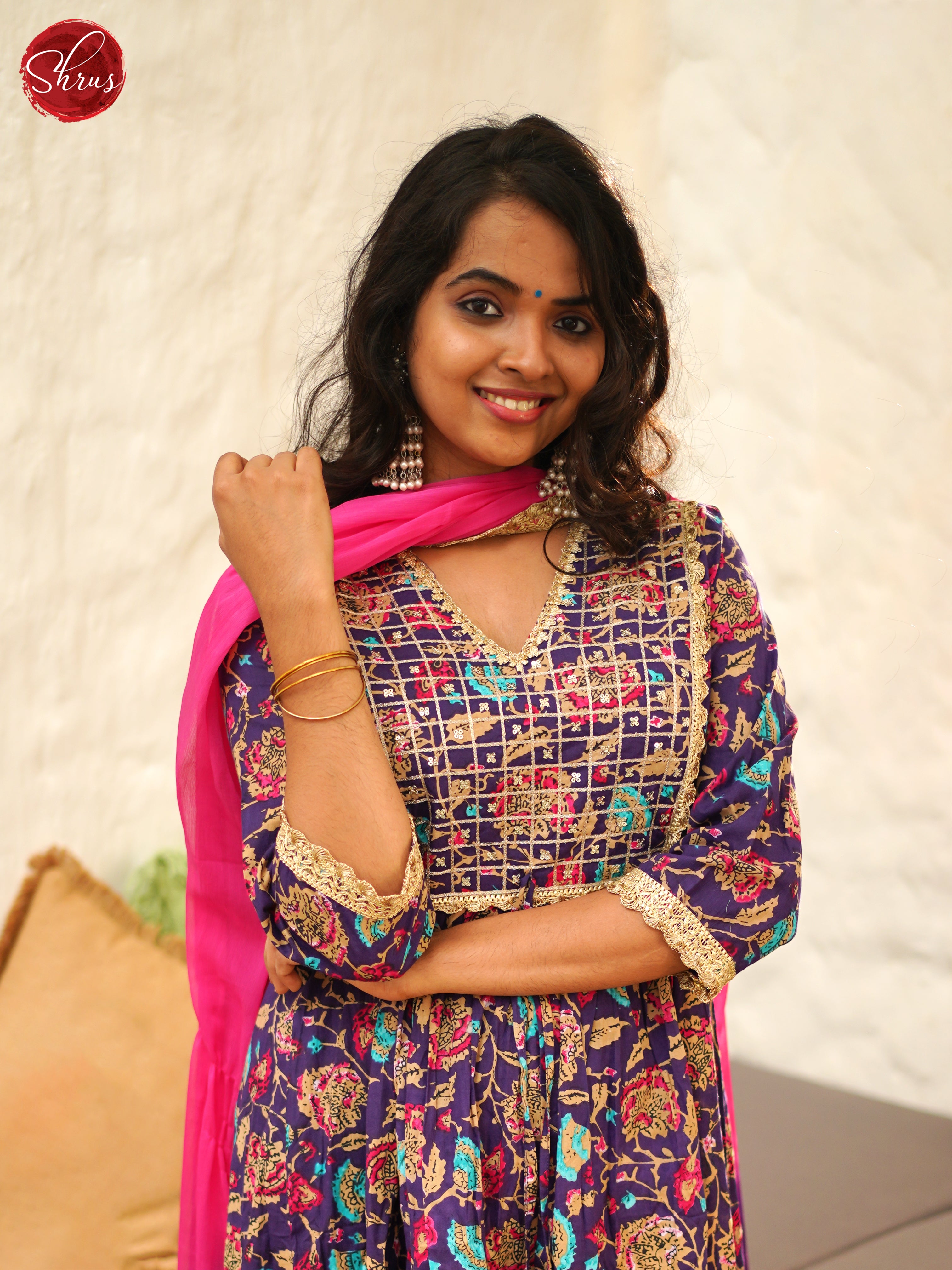 Blue -anarkali printed 3pc Readymade Salwar Suits - Shop on ShrusEternity.com