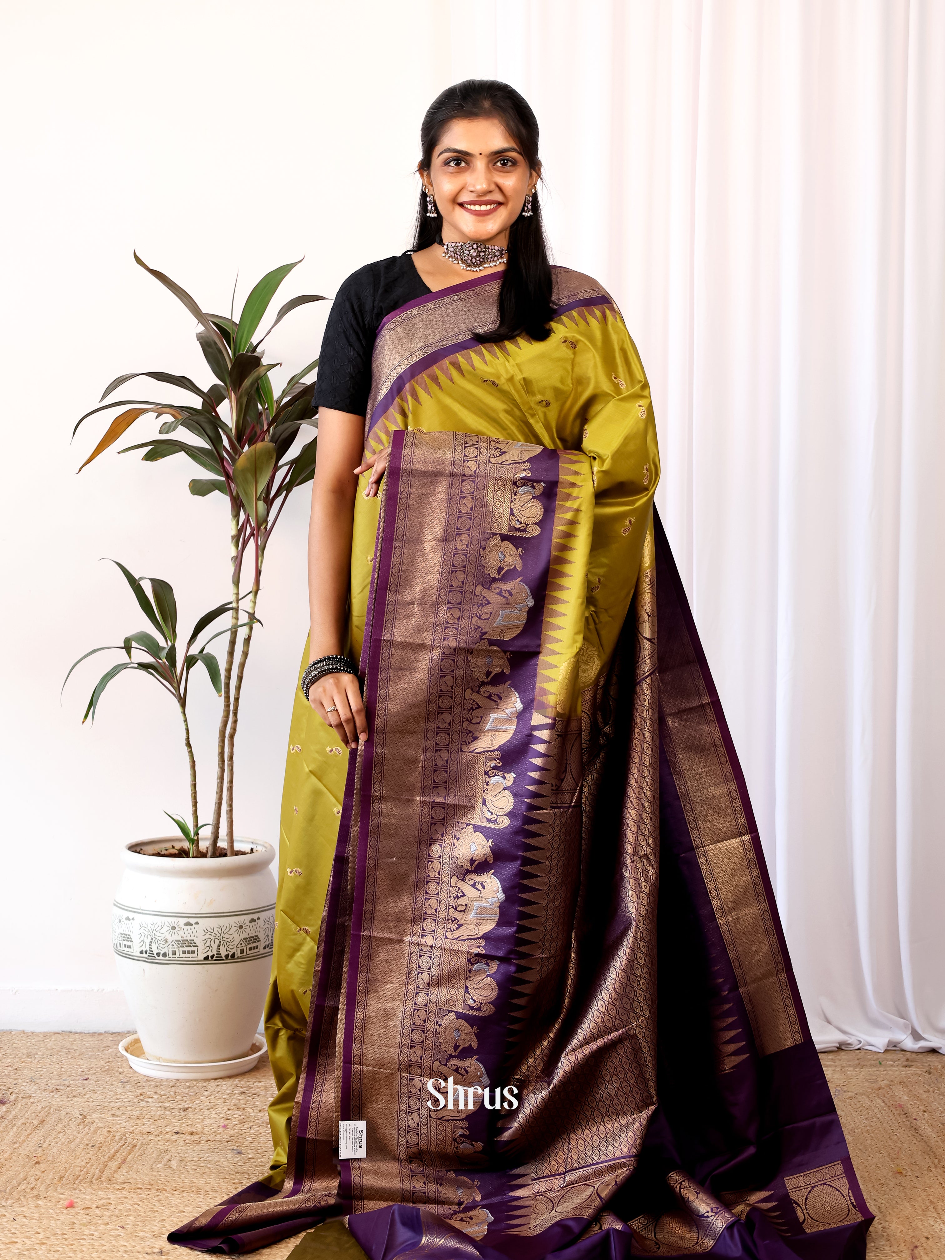 Green & Violet - Gadwal halfpure Saree