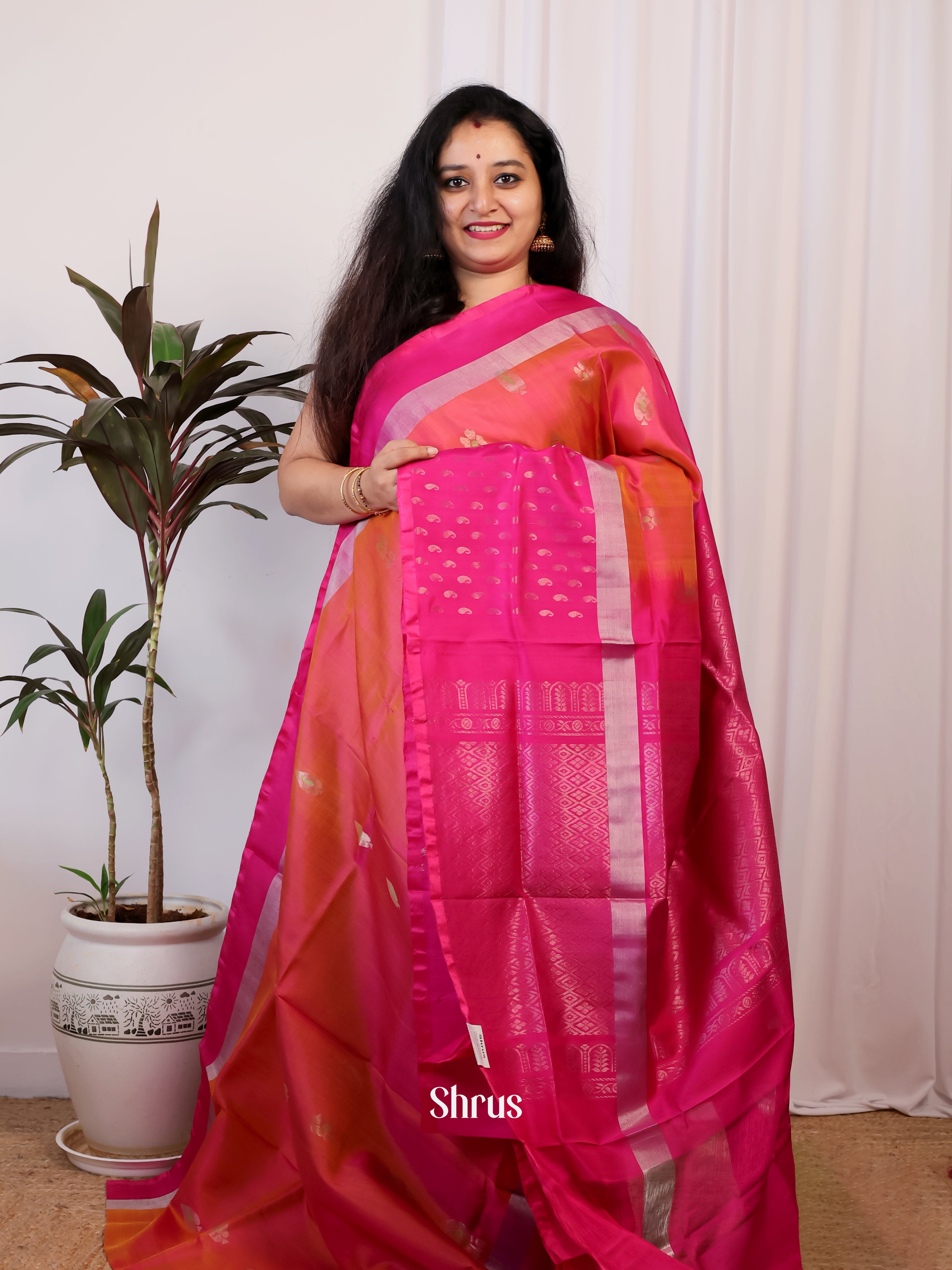 Orange & Pink - Uppada silk Saree