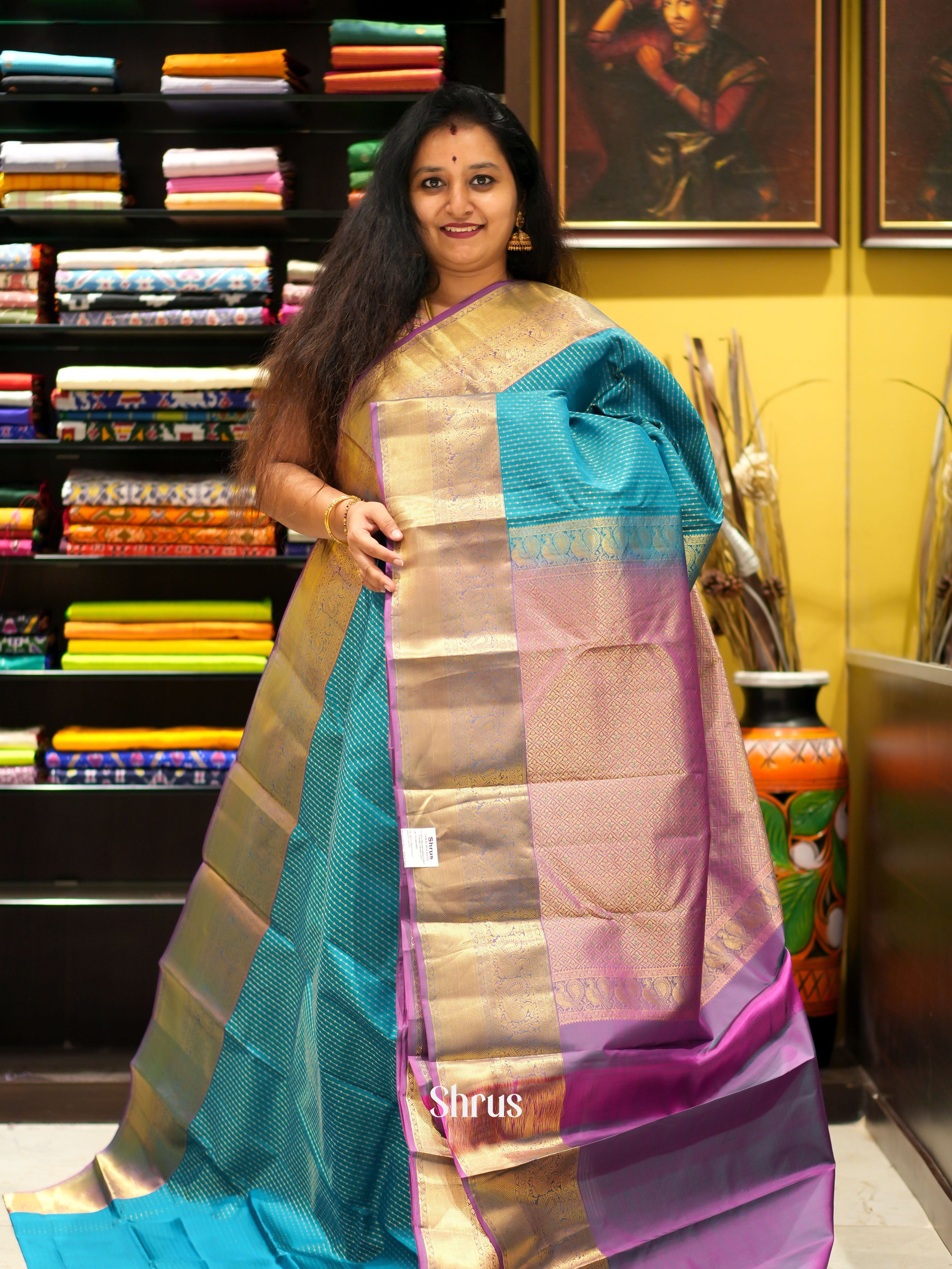 Teal & Purple - Kanchipuram silk saree