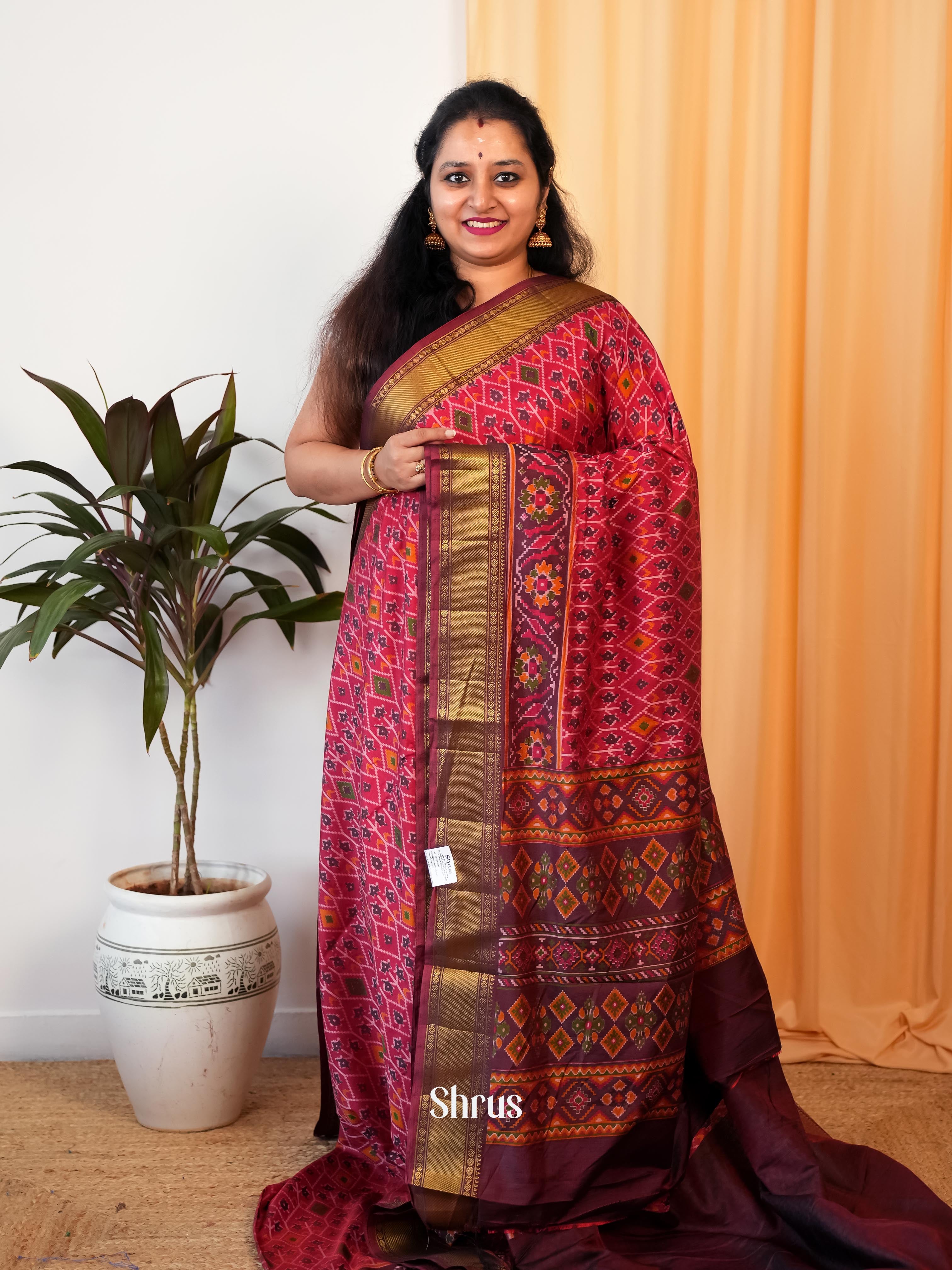 Red & Maroon - Semi Patola Saree