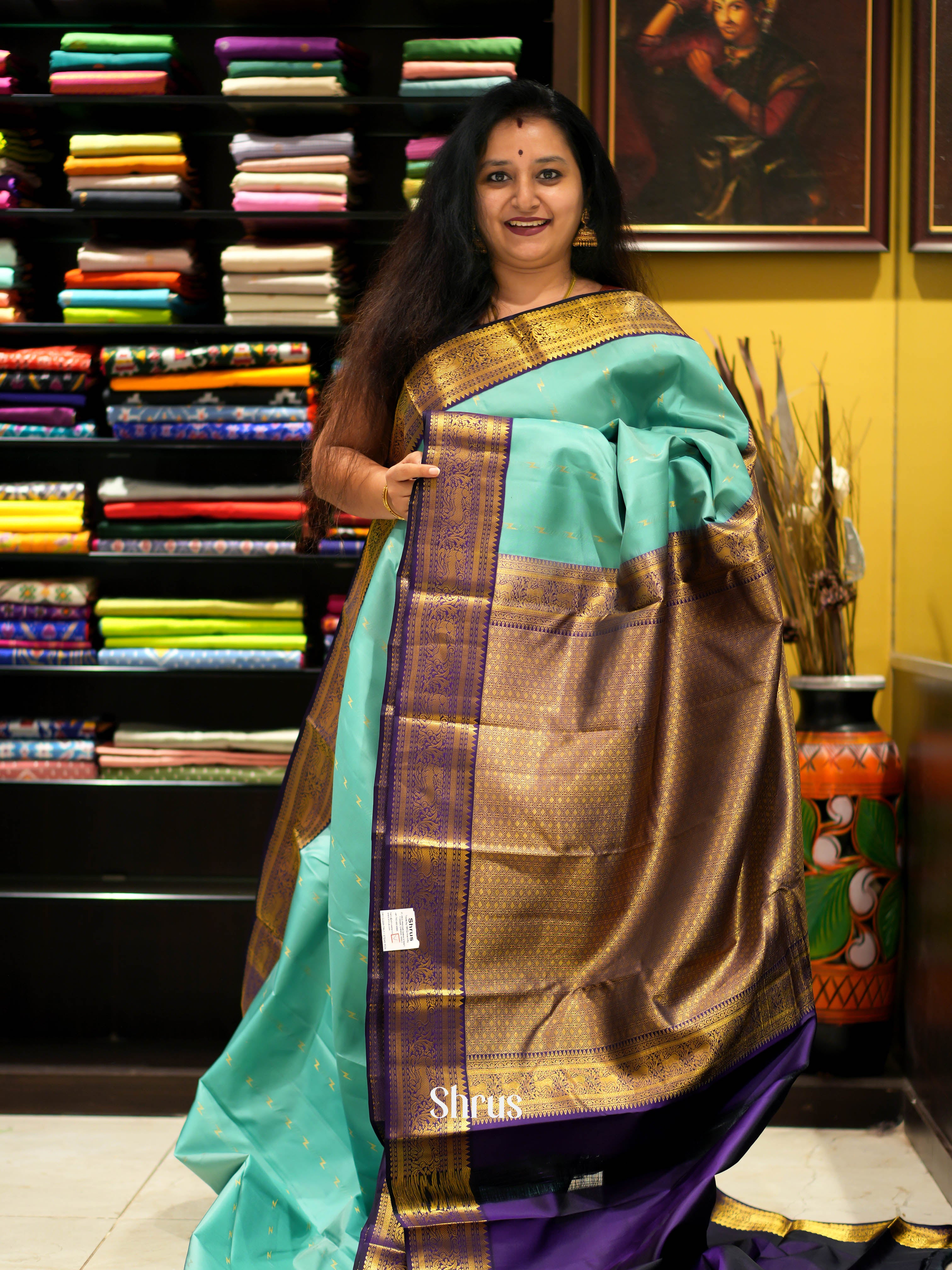 Teal & Violet - Kanchipuram Silk Saree