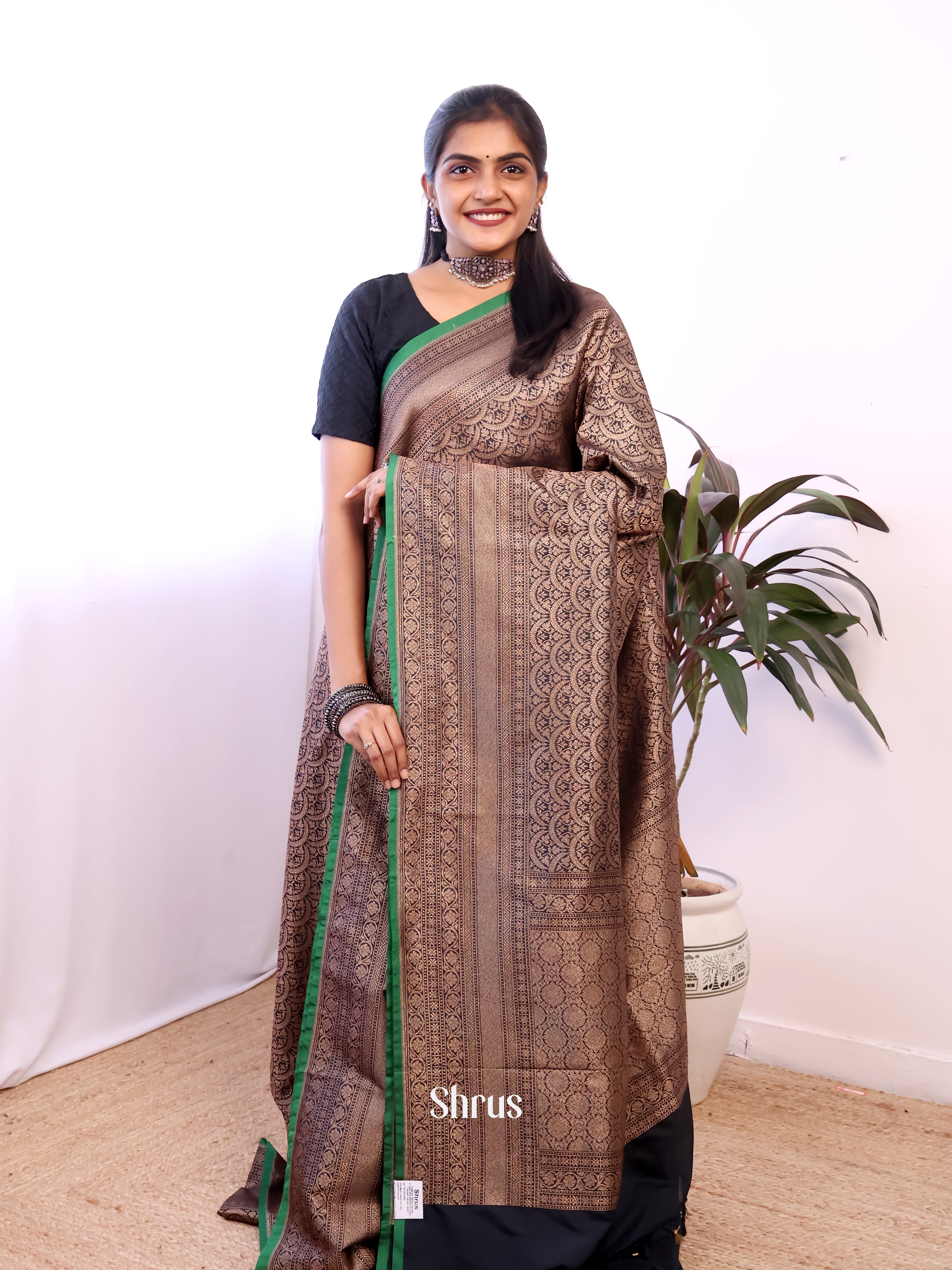 Black - Semi Banarasi Saree