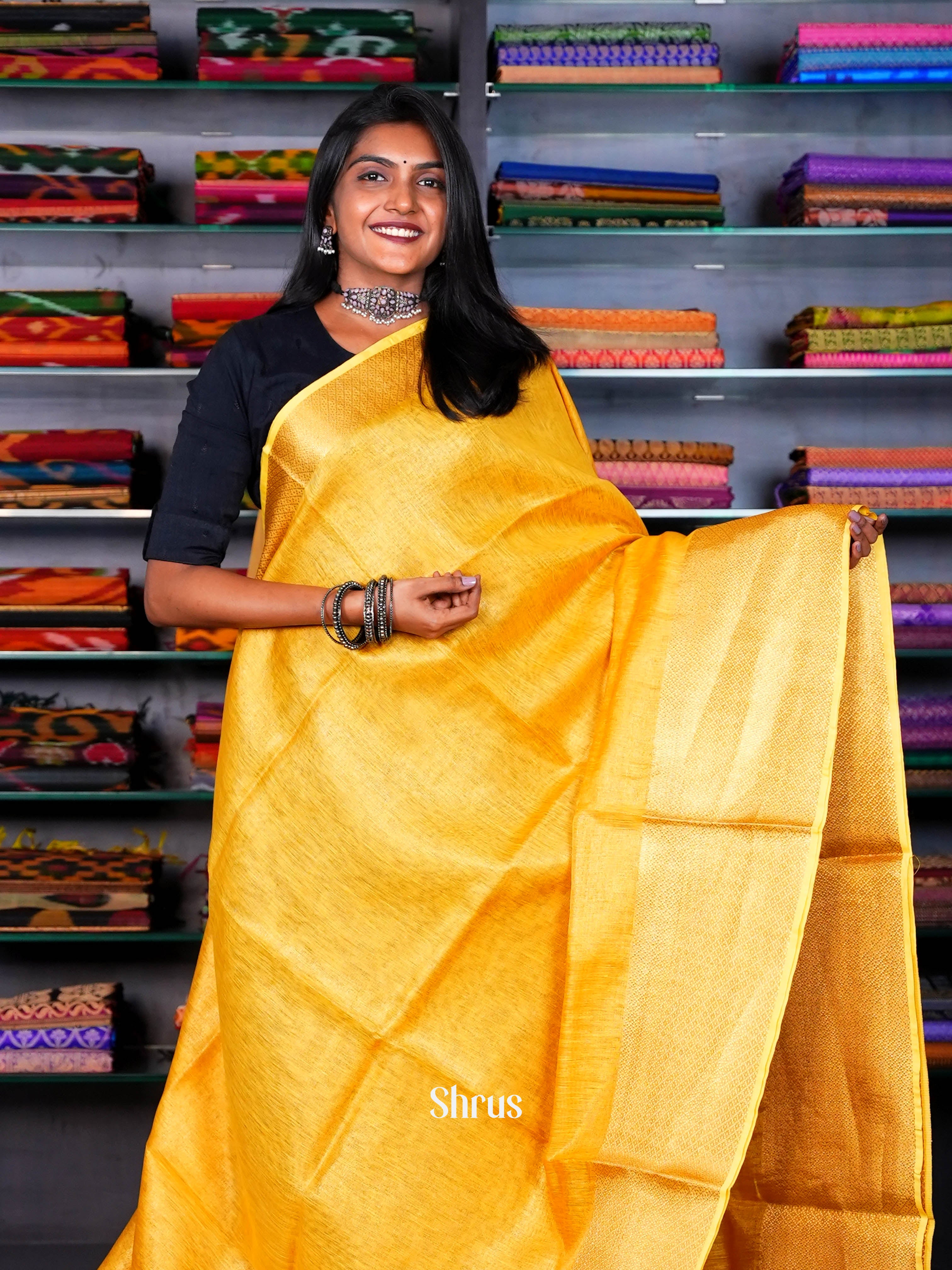 Yellow(Single Tone) - Linen Saree