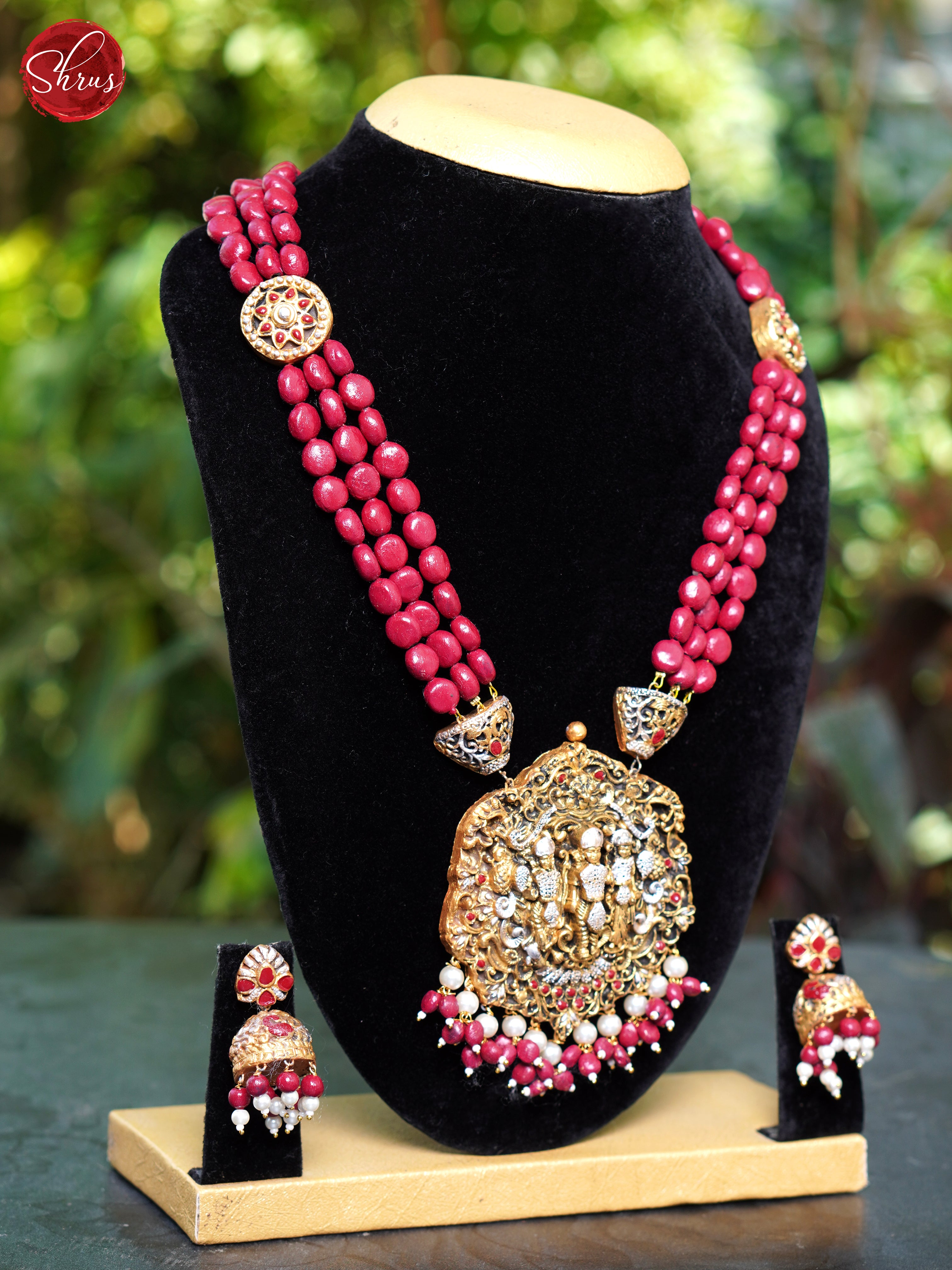 Ram Sita Pendant  terracotta necklace with Jhumkas- Neck Piece & Earrings - Shop on ShrusEternity.com