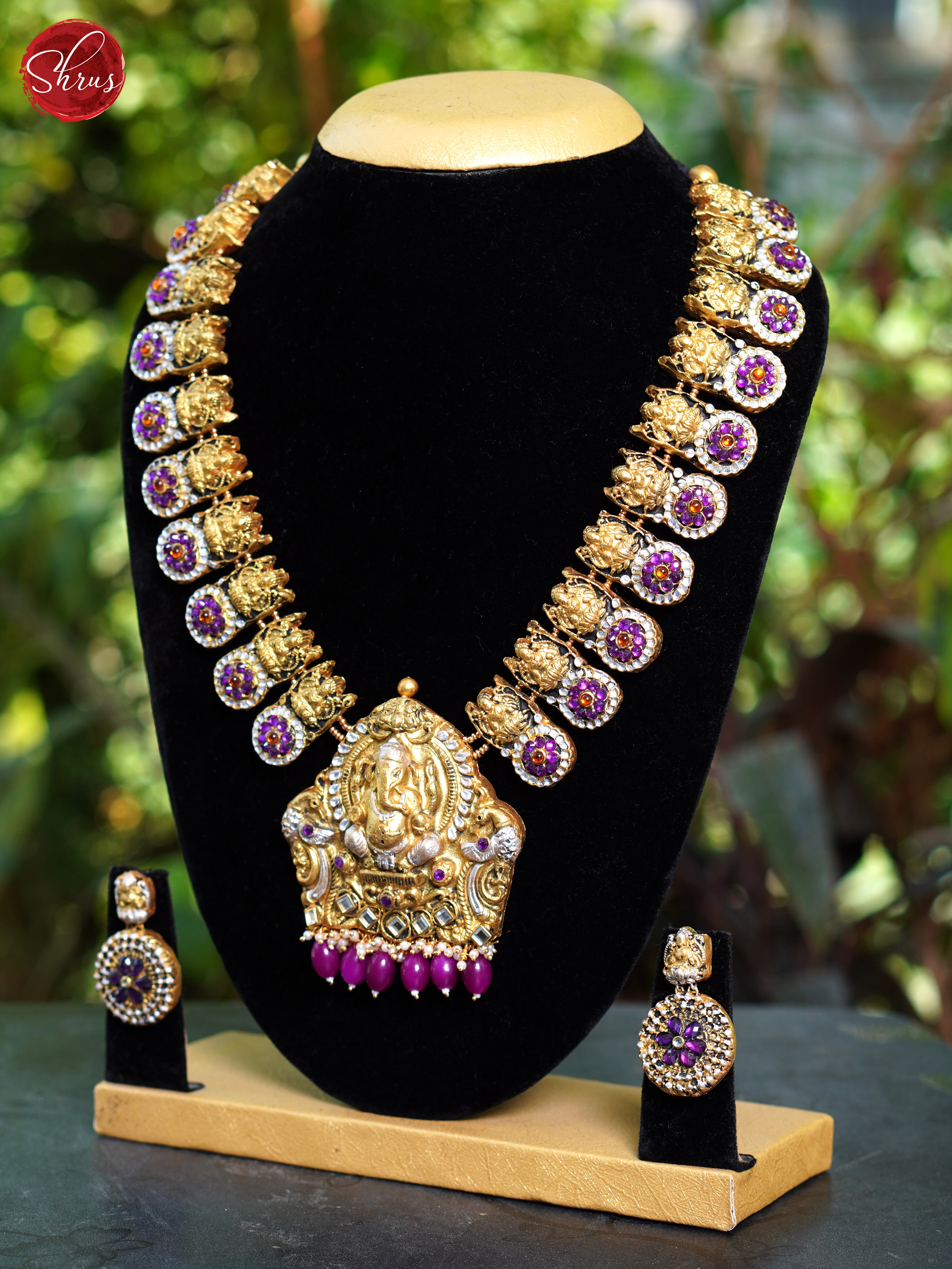 Ganesha Pendant Terracotta Necklace - Neck Piece & Earrings - Shop on ShrusEternity.com