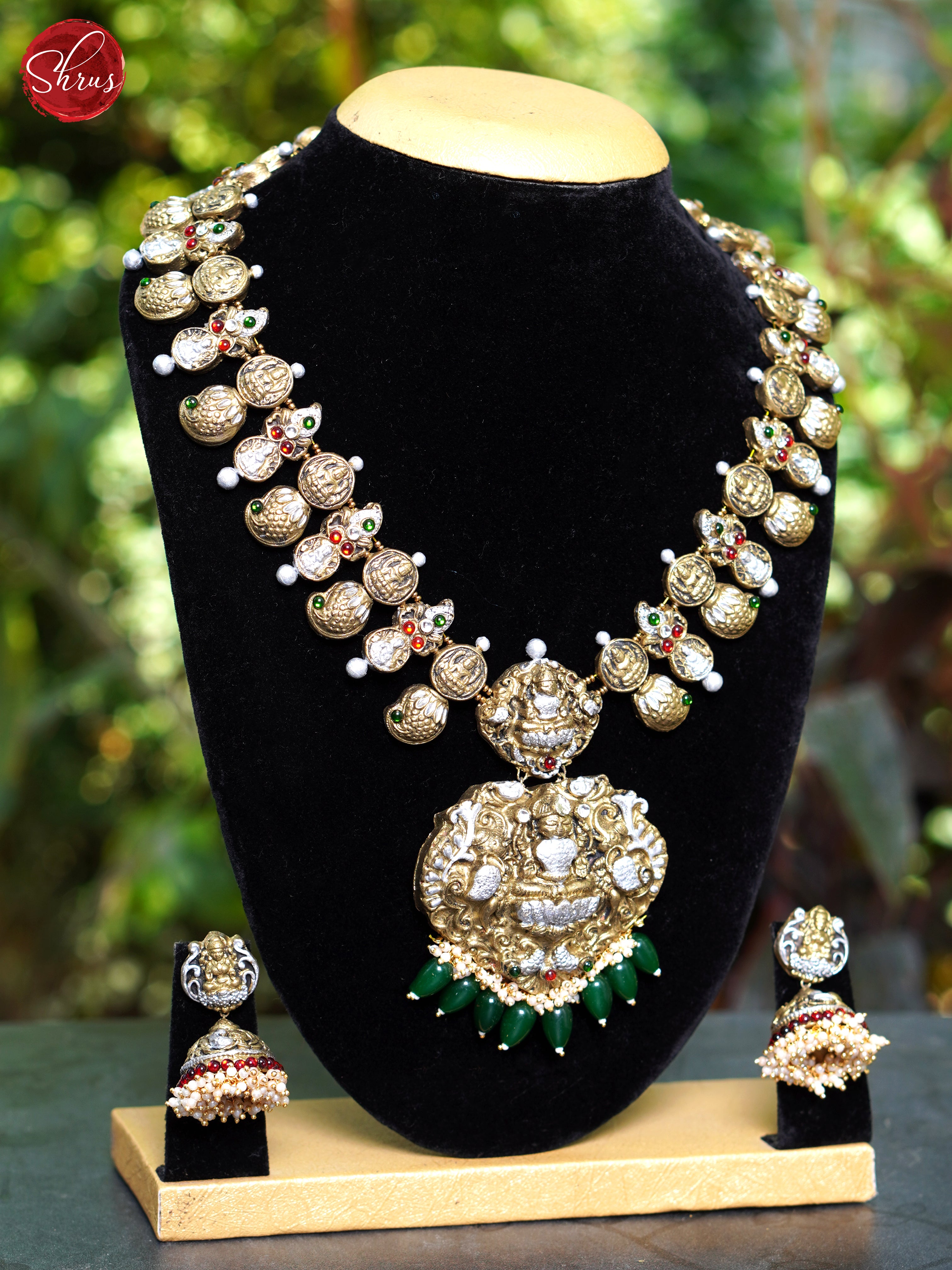 lakshmi manga terracotta necklace  with Jhumkas - Neck Piece & Earrings - Shop on ShrusEternity.com