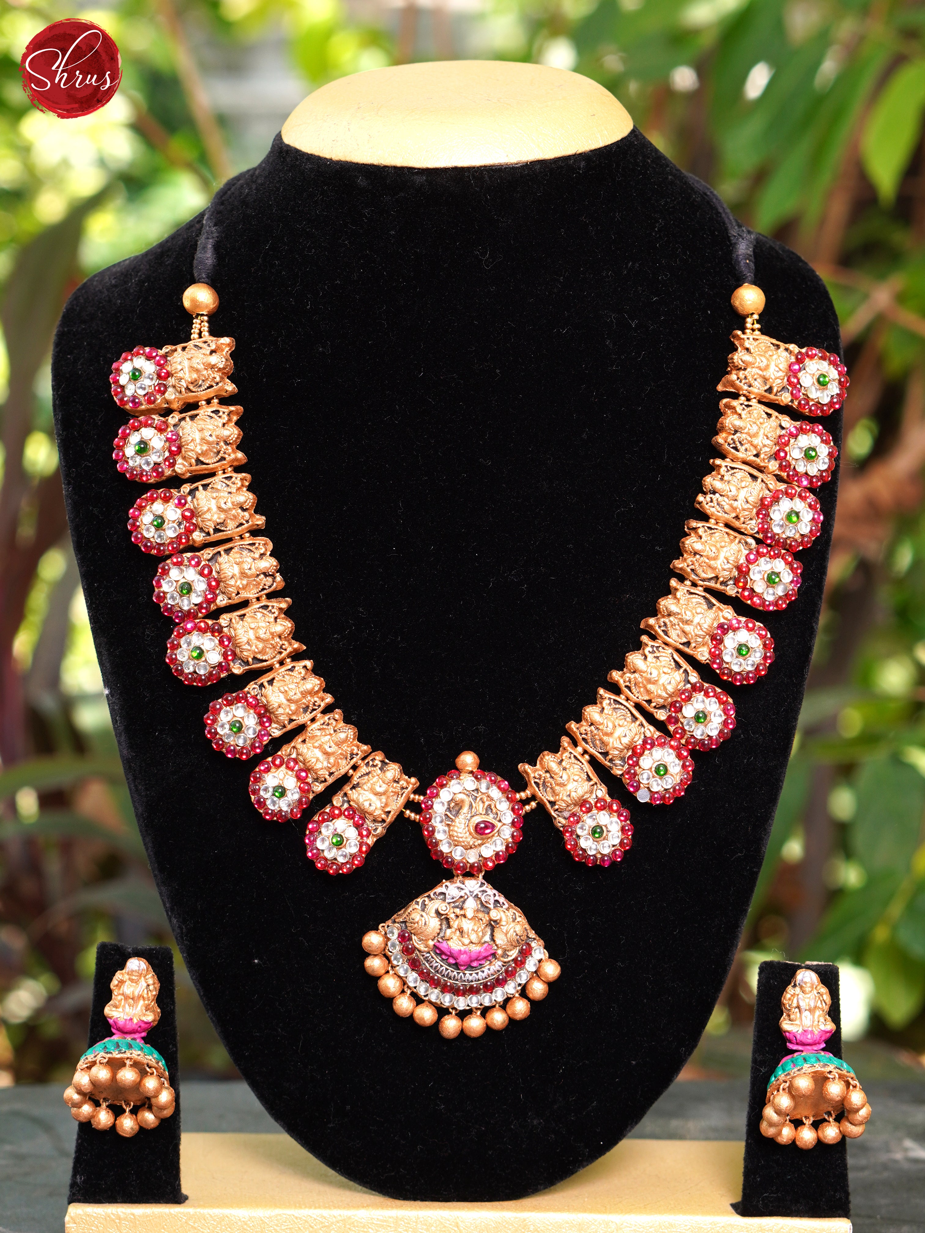 Handcrafted Lakshmi terracotta Necklace  with Jhumkas - Accessories - Shop on ShrusEternity.com