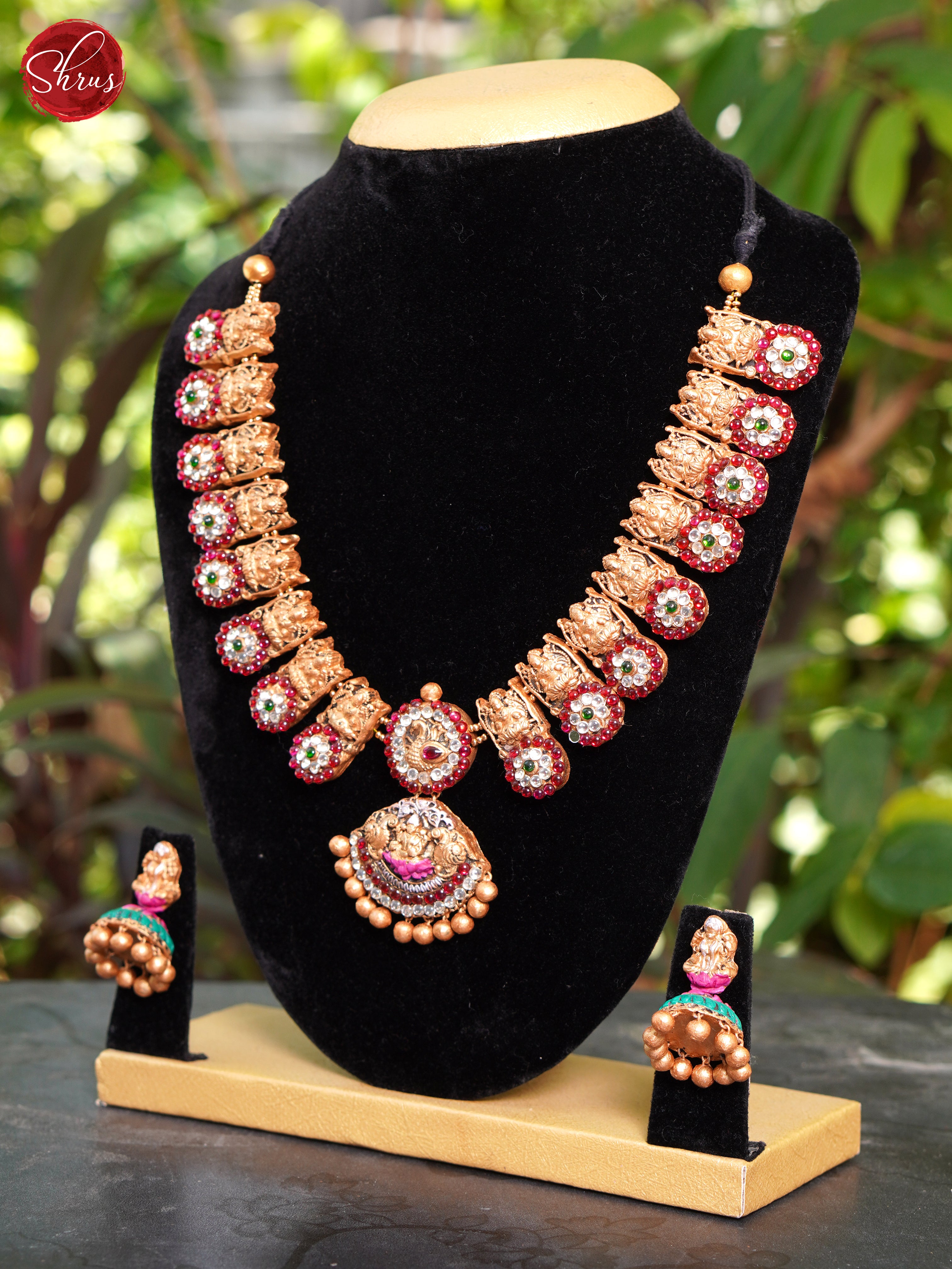 Handcrafted Lakshmi terracotta Necklace  with Jhumkas - Accessories - Shop on ShrusEternity.com