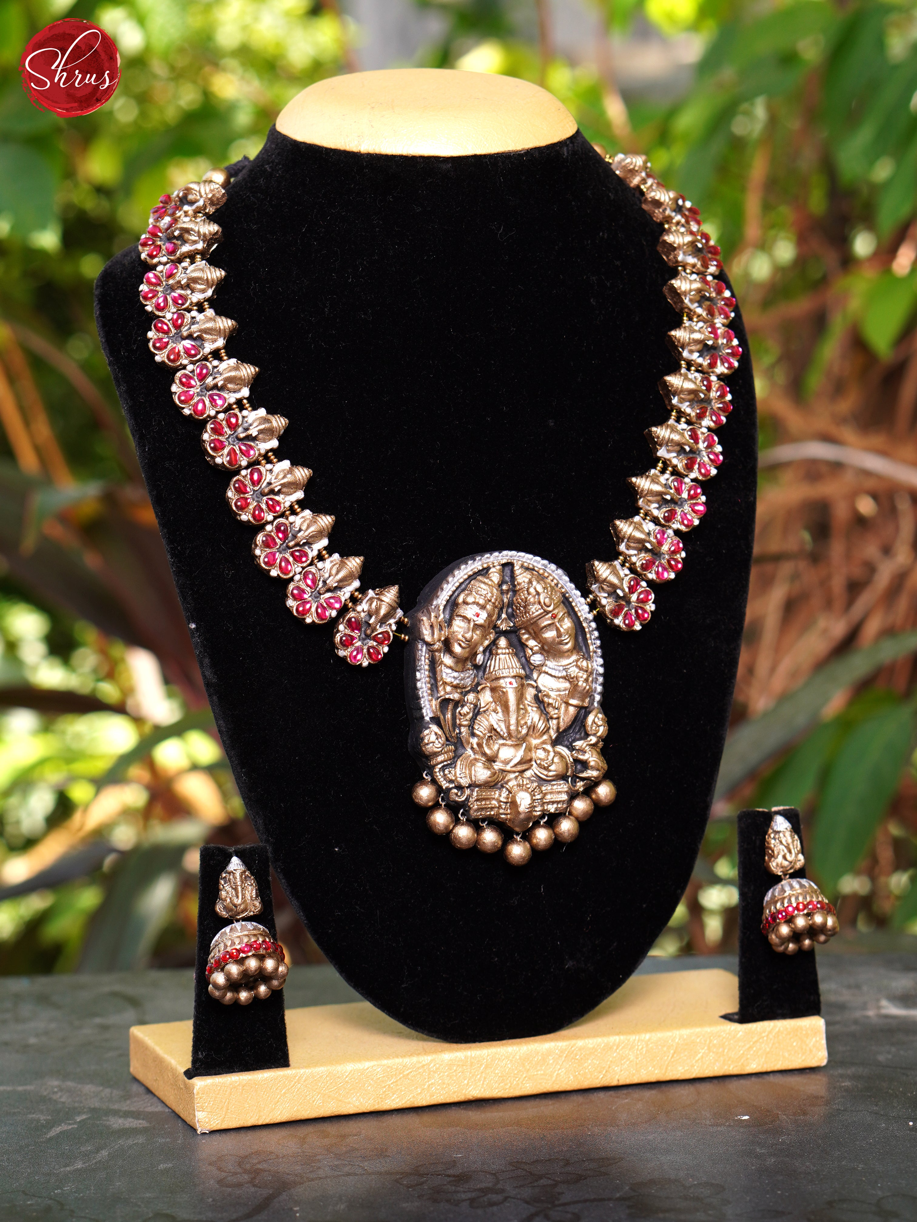 Ganesha pendant terra cotta necklace with jhumkas - Accessories - Shop on ShrusEternity.com