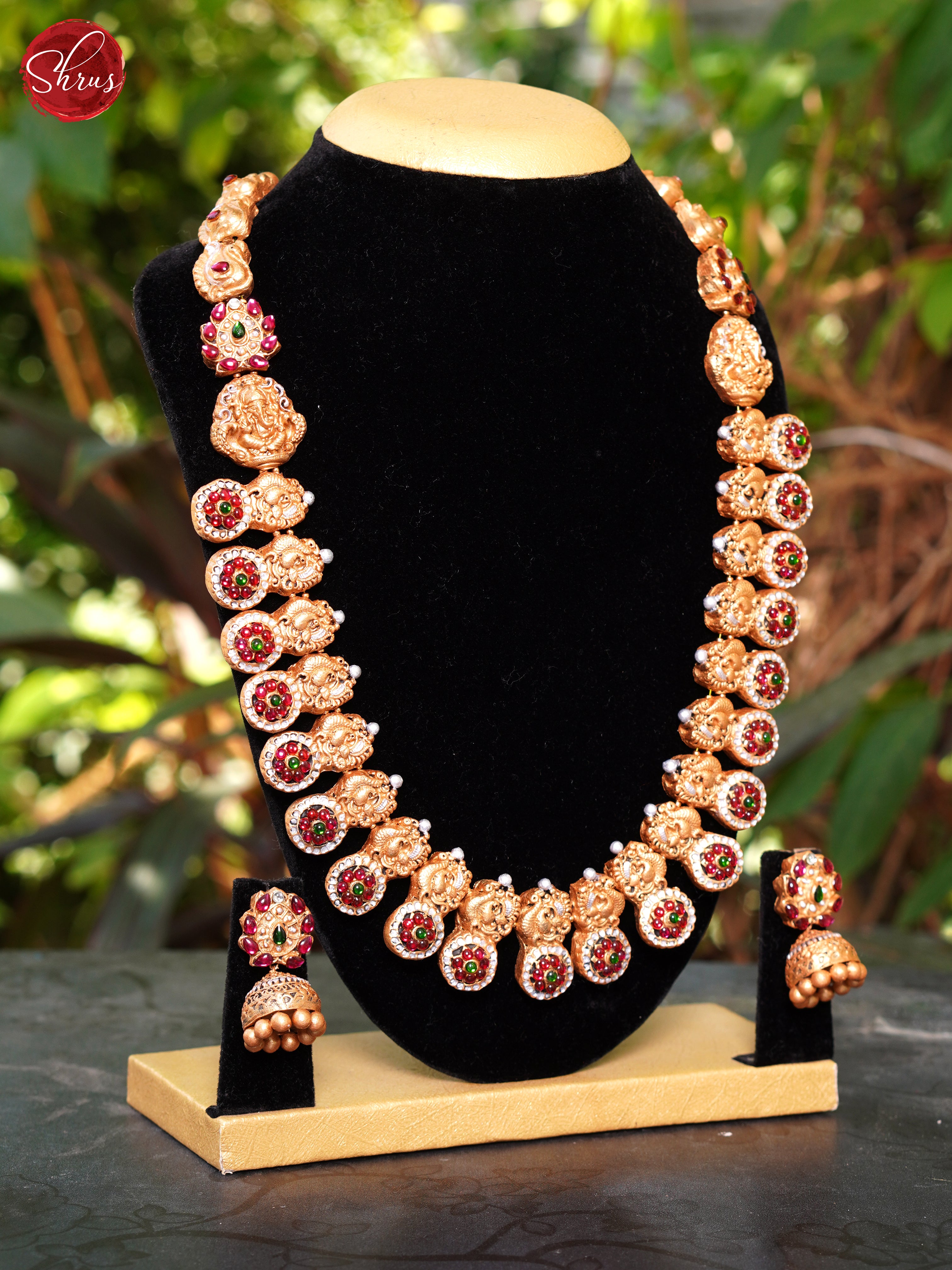Handcrafted peacock terracotta necklace with jhumka- Accessories - Shop on ShrusEternity.com