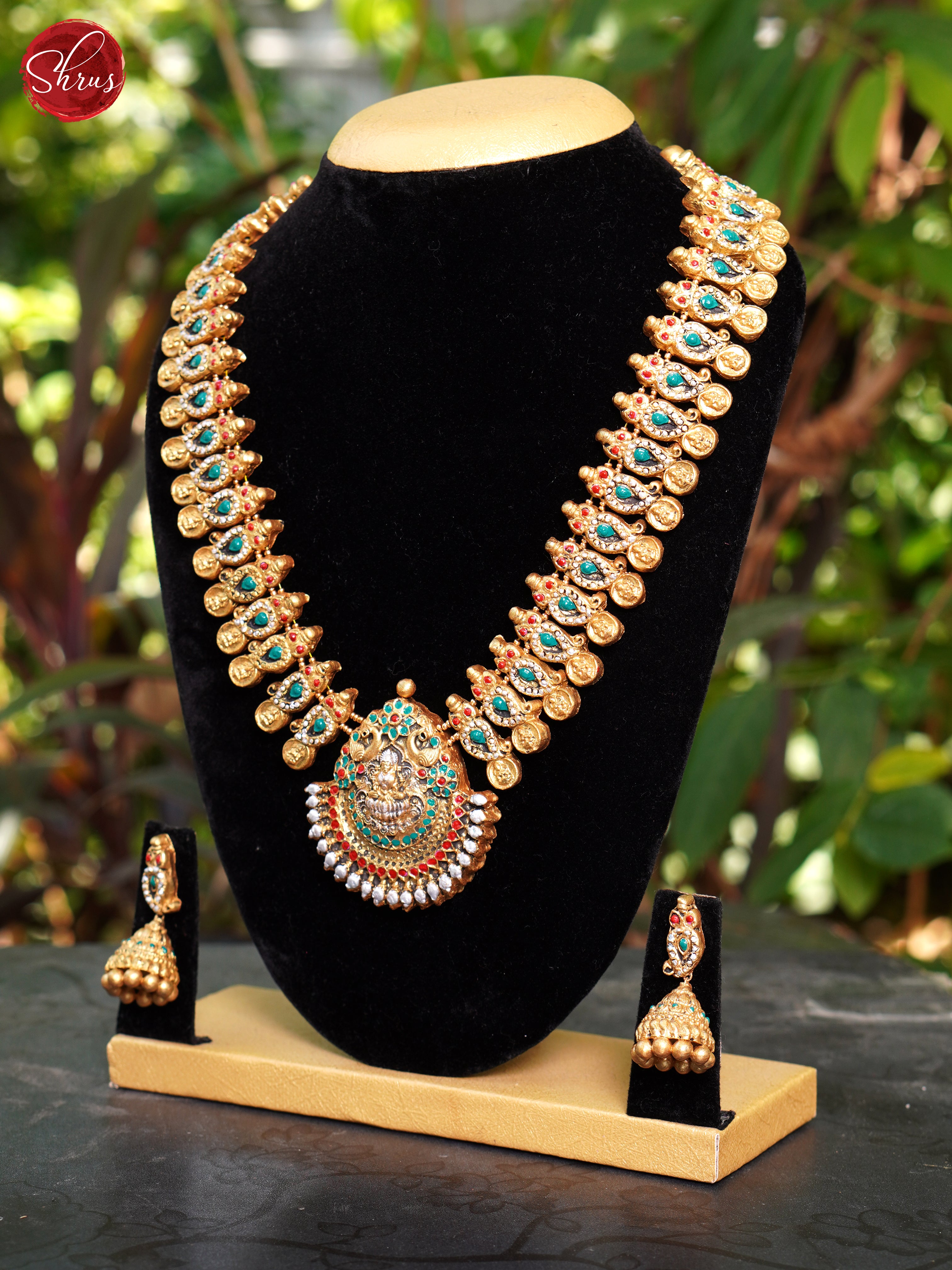 Handcrafted Lakshmi pendant  Terracotta Necklace with Jhumkas- Accessories - Shop on ShrusEternity.com