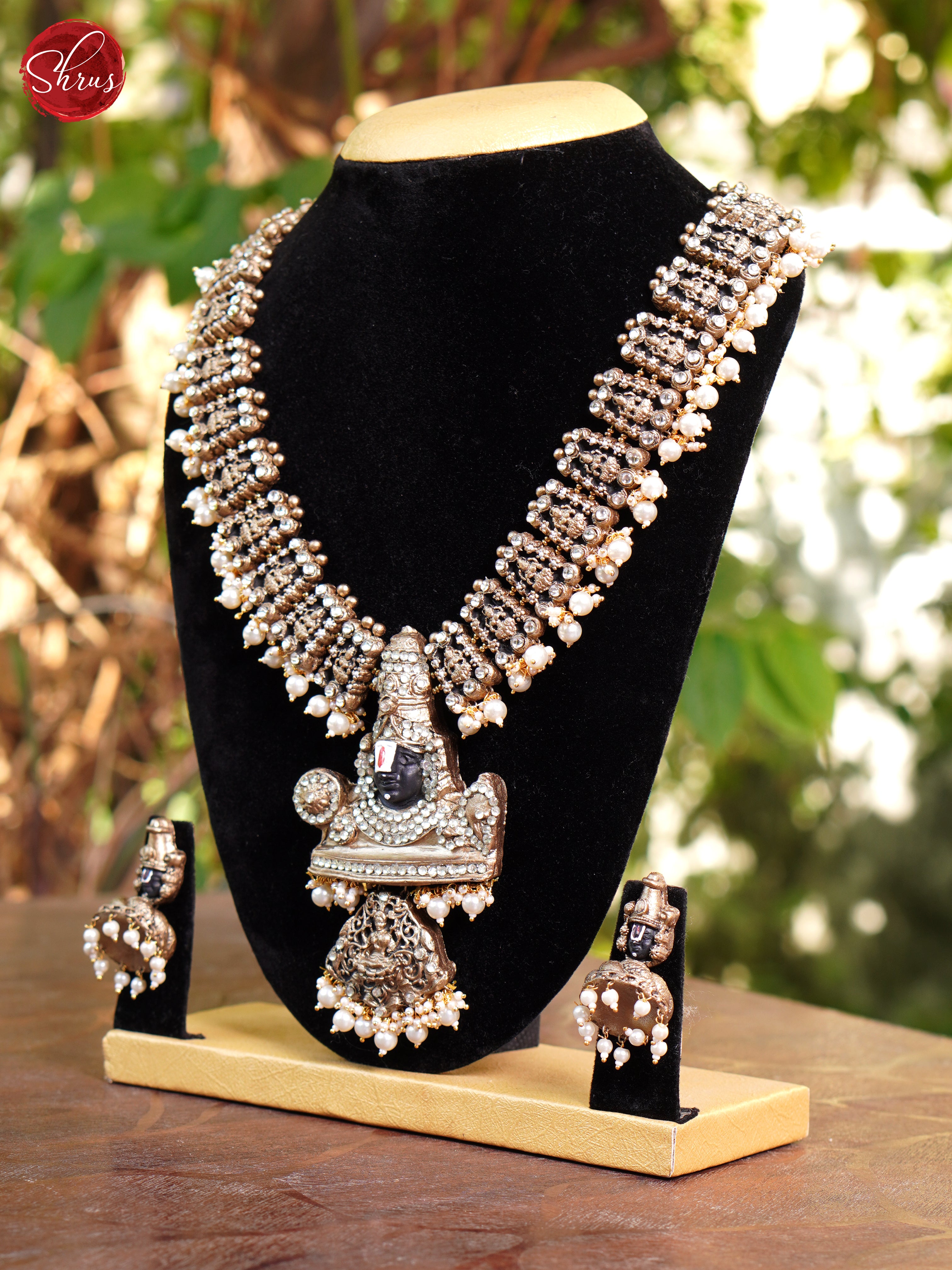 Handcrafted Balaji pendant Terra Cotta necklace  with  jhumkas - Accessories - Shop on ShrusEternity.com