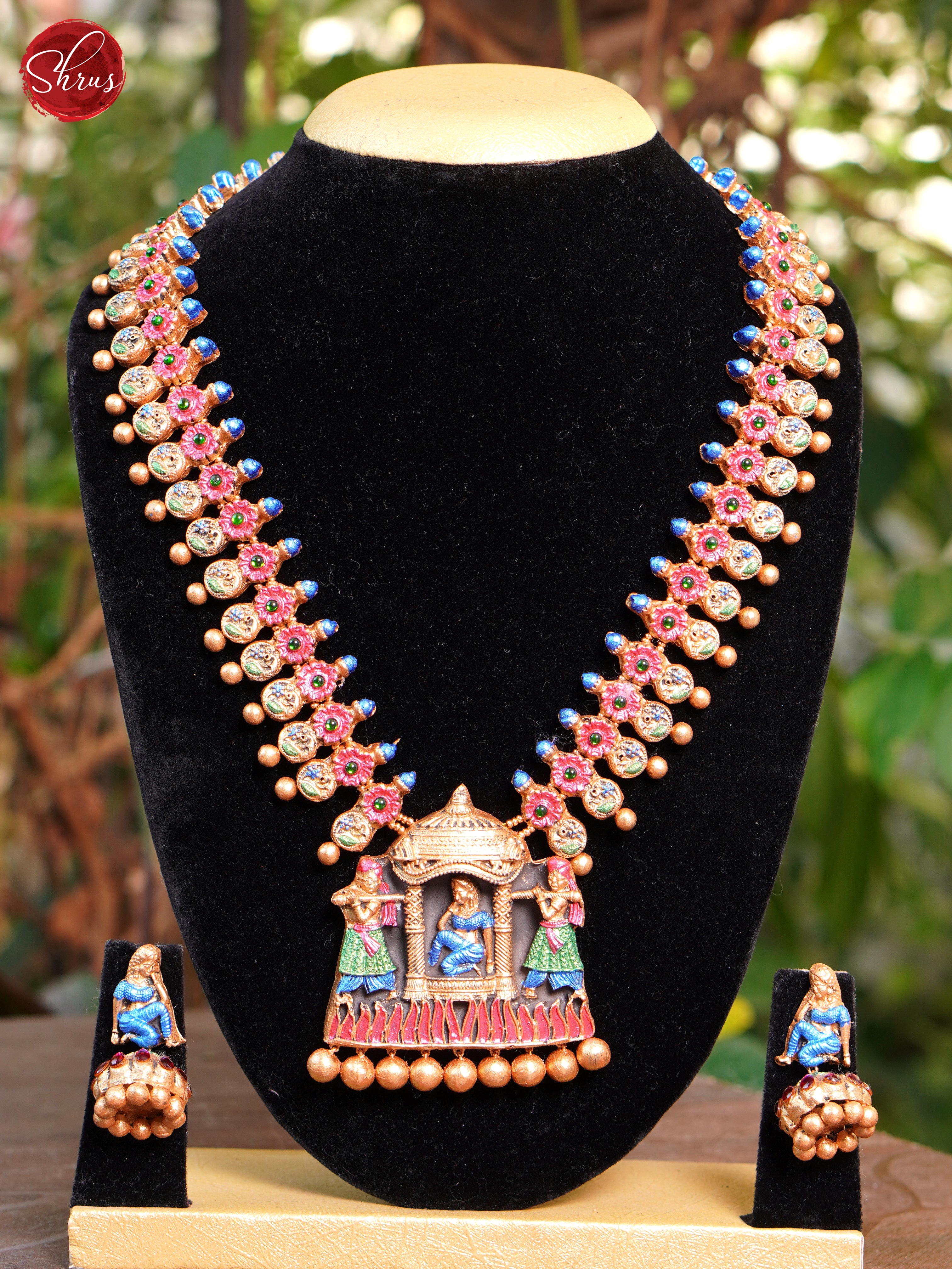 Handcrafted Pallaki pendant terracotta necklace with jhumkas  - Accessories - Shop on ShrusEternity.com