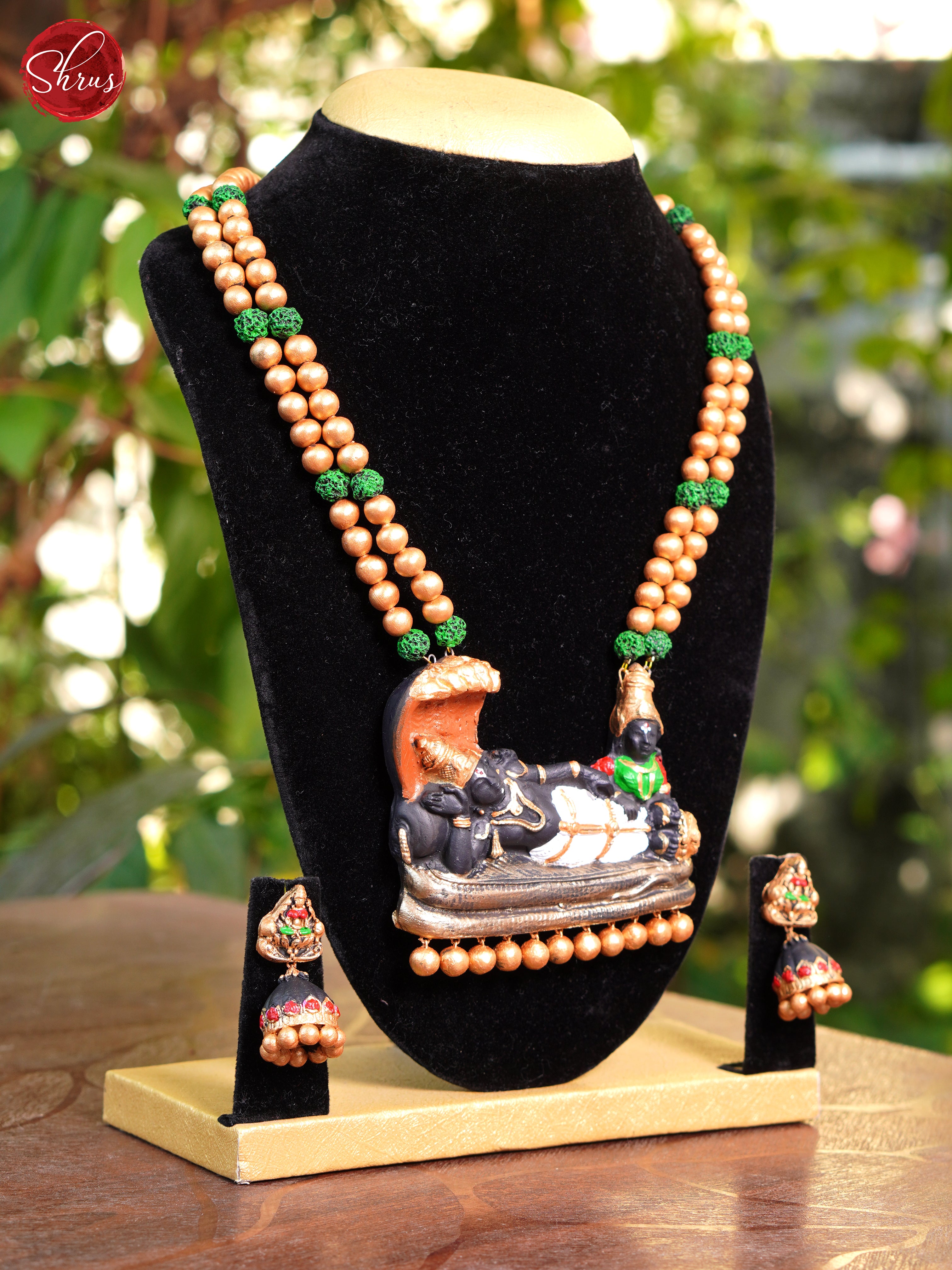 Handcrafted Lord Vishnu  Terra cotta Jewellery with Jhumkas- Accessories - Shop on ShrusEternity.com
