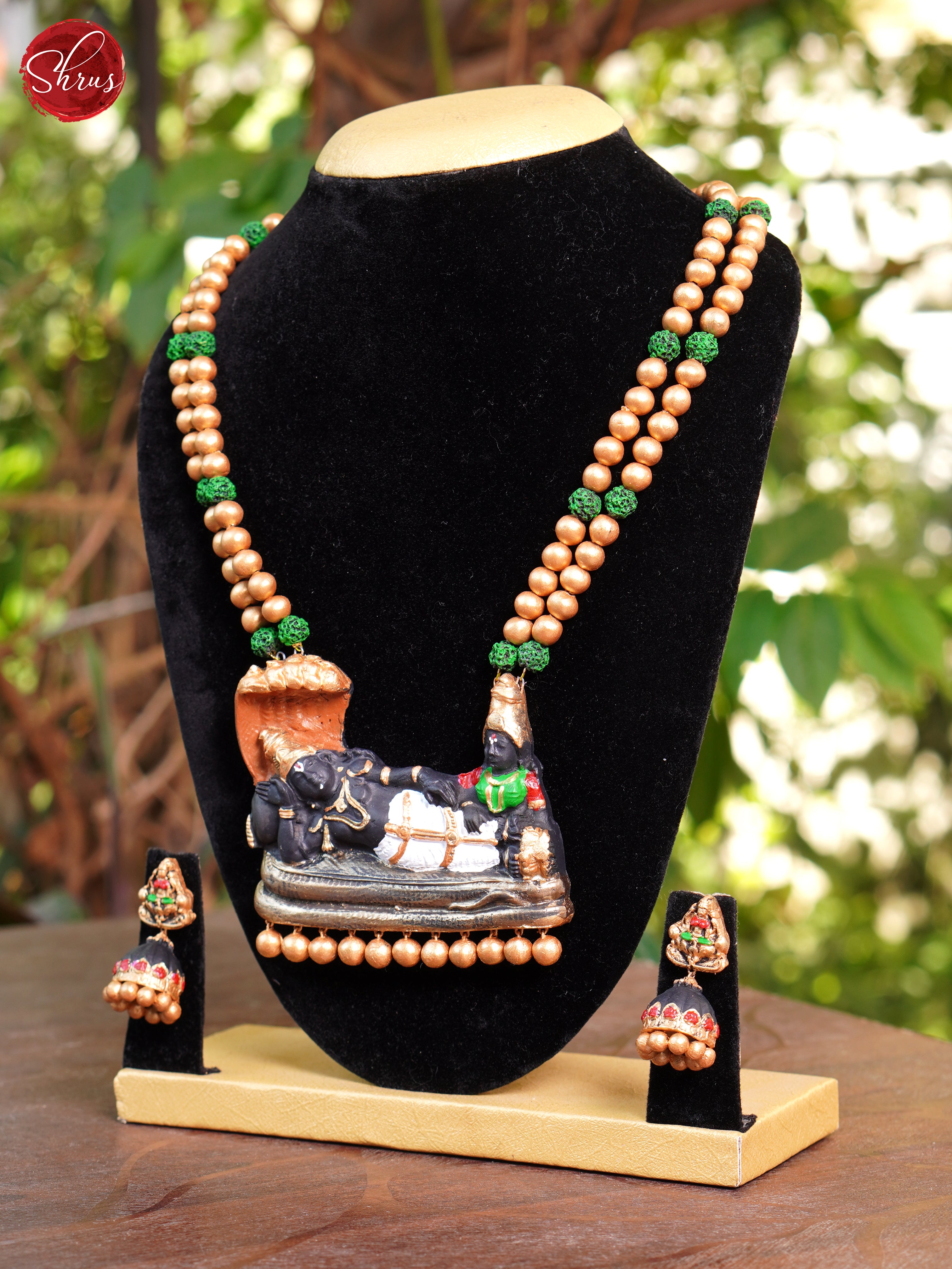 Handcrafted Lord Vishnu  Terra cotta Jewellery with Jhumkas- Accessories - Shop on ShrusEternity.com