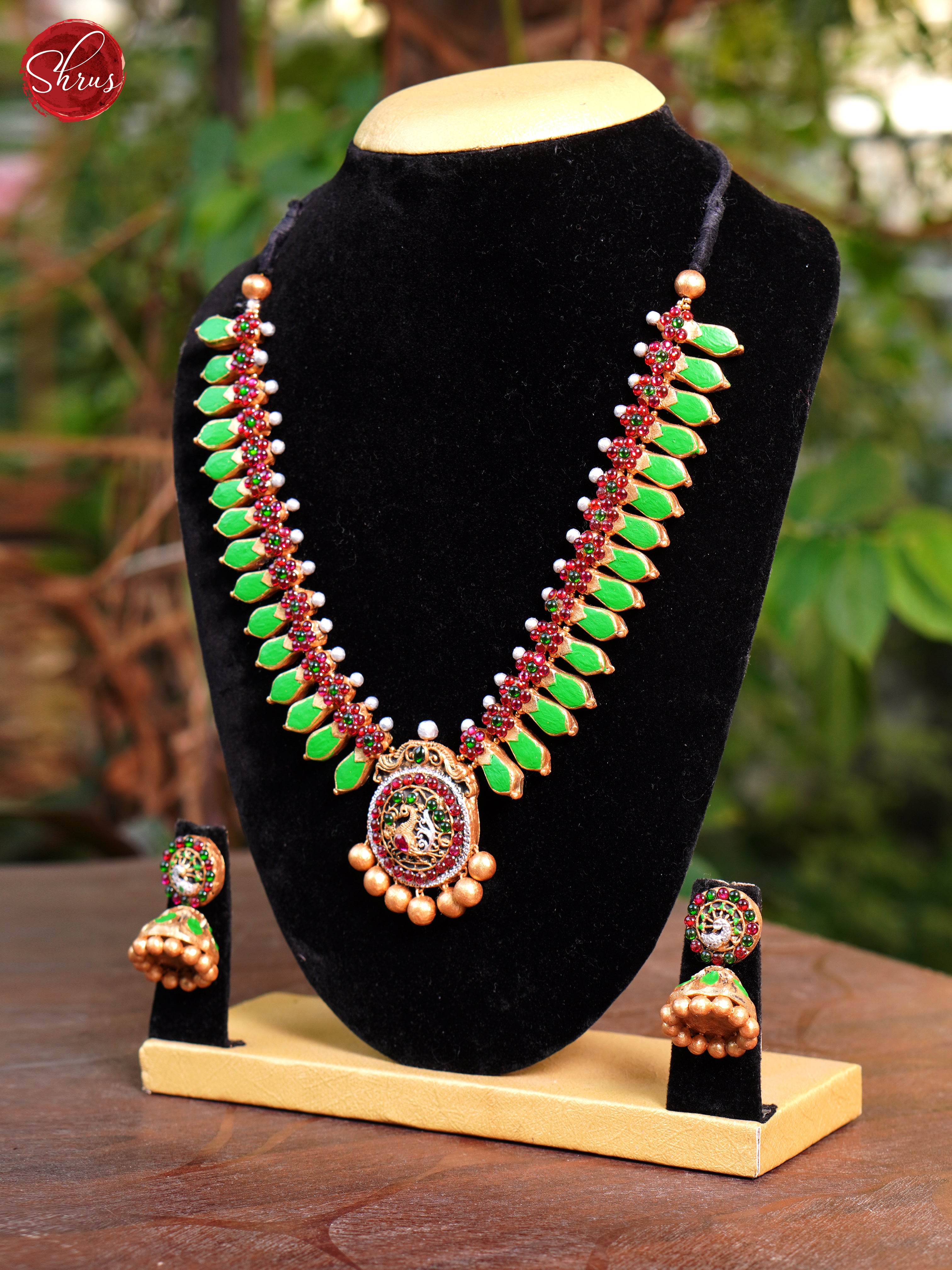 Handpainted TerraCotta Necklace with Jhumkas- Accessories - Shop on ShrusEternity.com