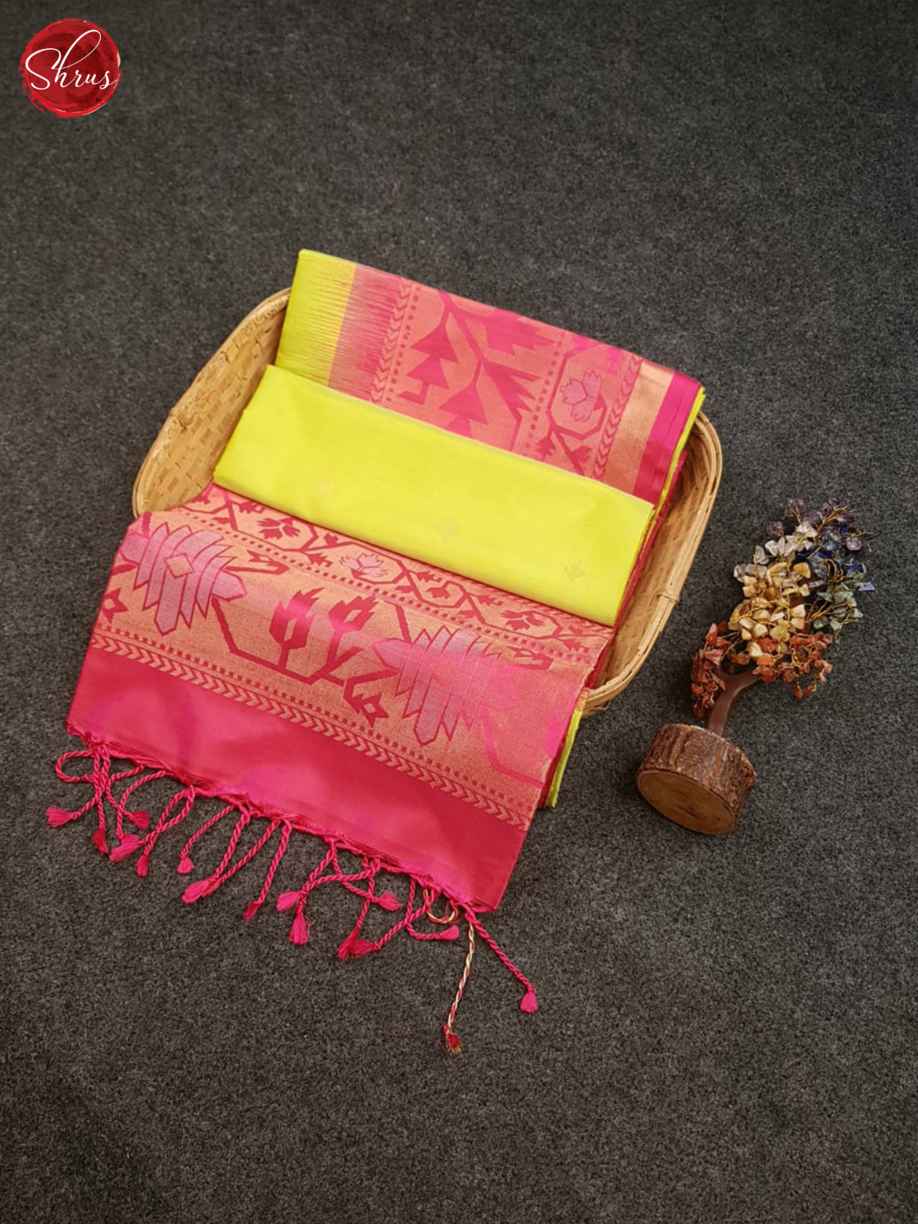 Parrot Green & Pink-Soft Silk Saree with zari buttas on the body & Contrast Zari Border - Shop on ShrusEternity.com