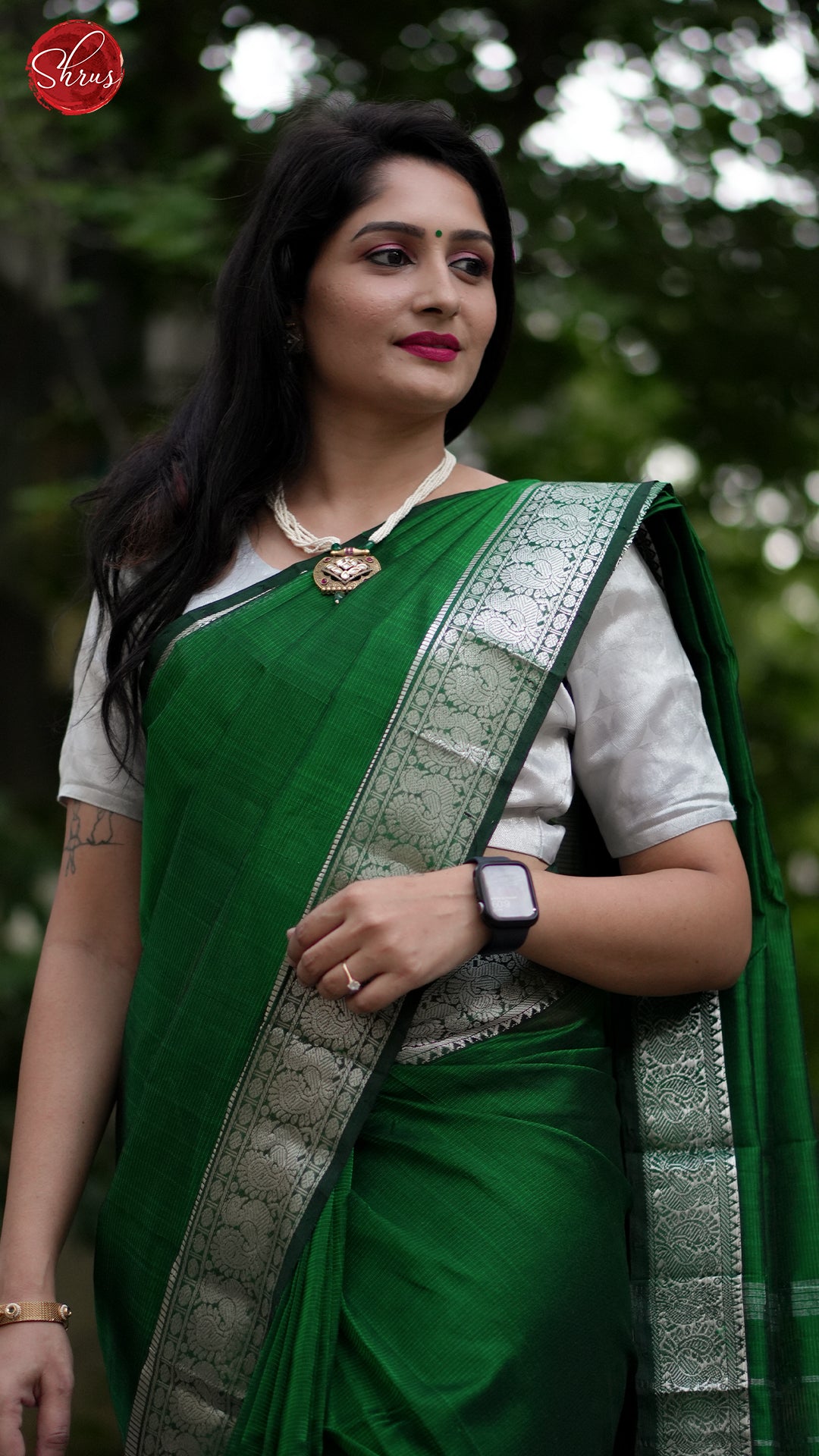 Green(Single Tone)- Mangalagiri silk cotton saree - Shop on ShrusEternity.com